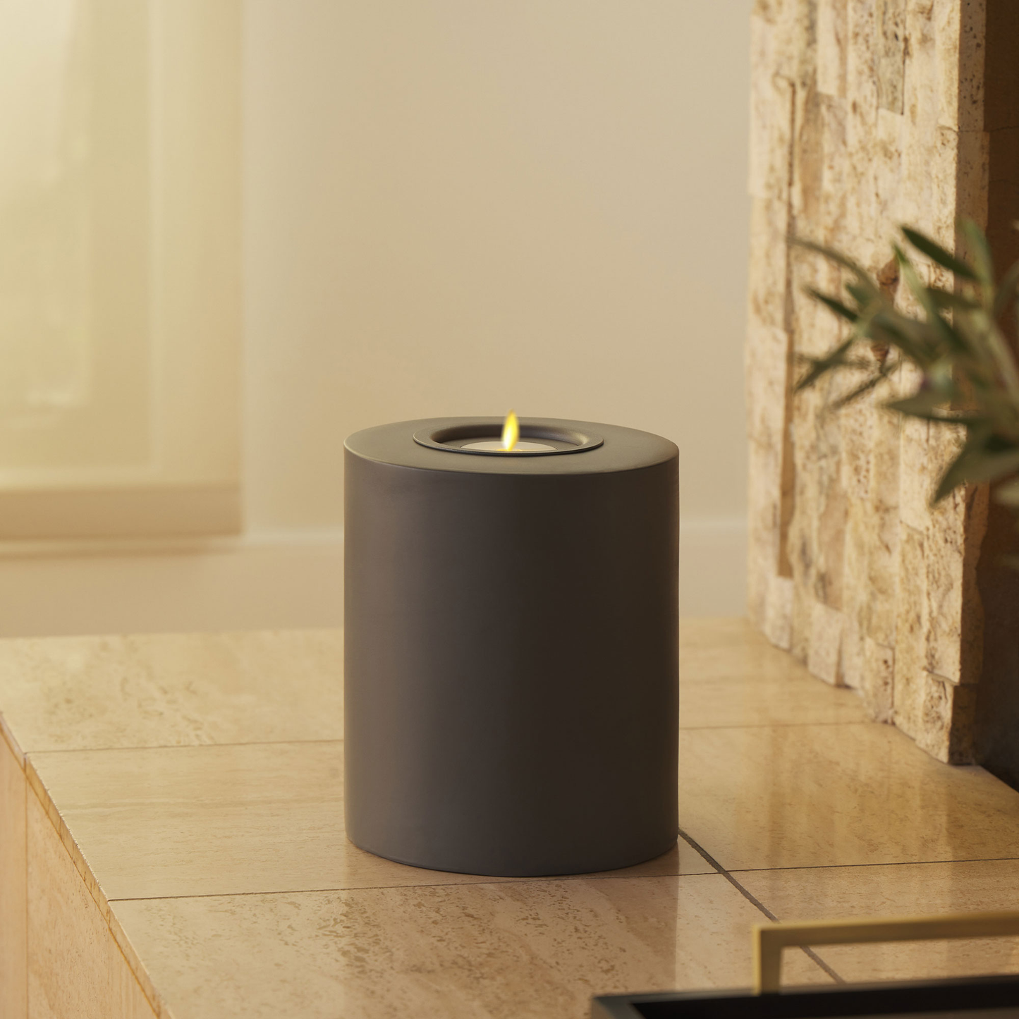 Small Concrete Cylinder Decorative Candle Holder with Outdoor Votive