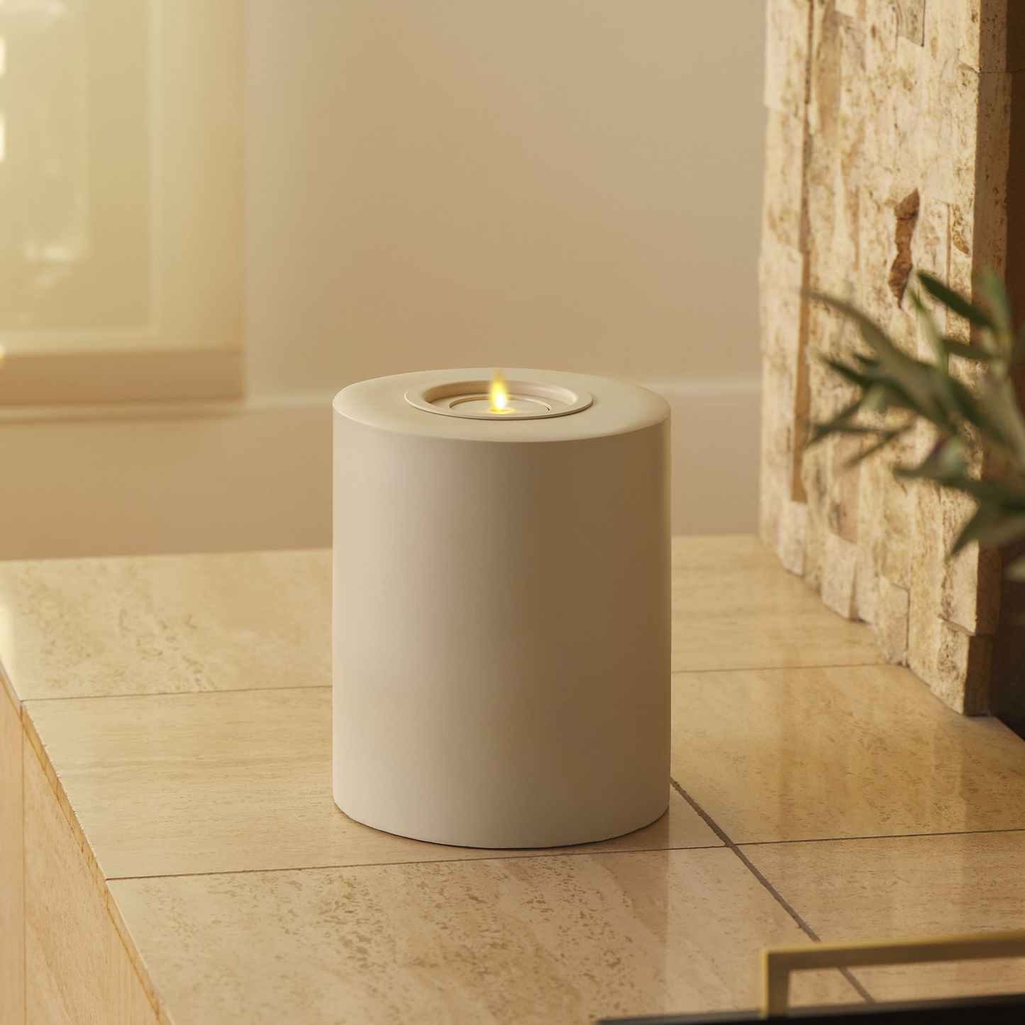 Small Concrete Cylinder Decorative Candle Holder with Outdoor Votive