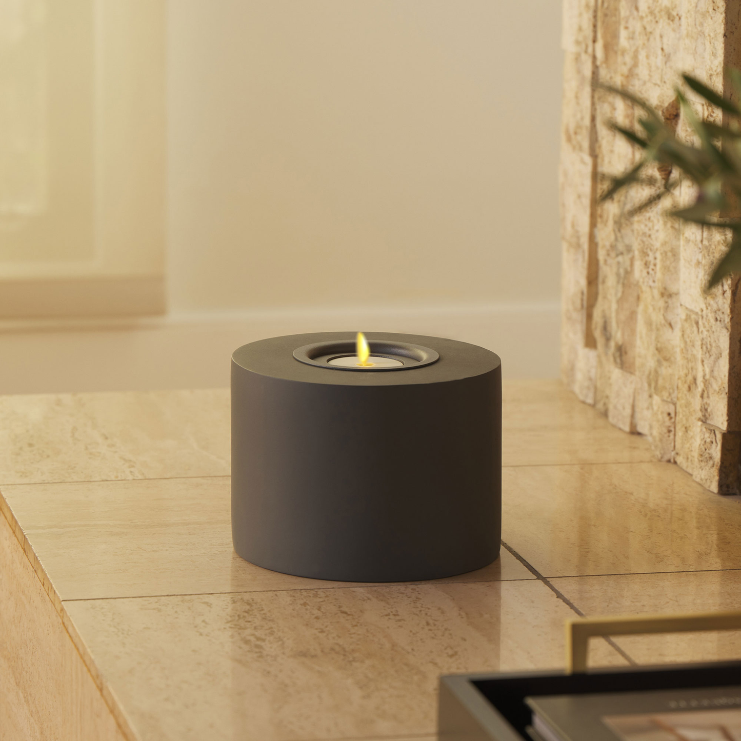 Petite Concrete Cylinder Decorative Candle Holder with Outdoor Votive