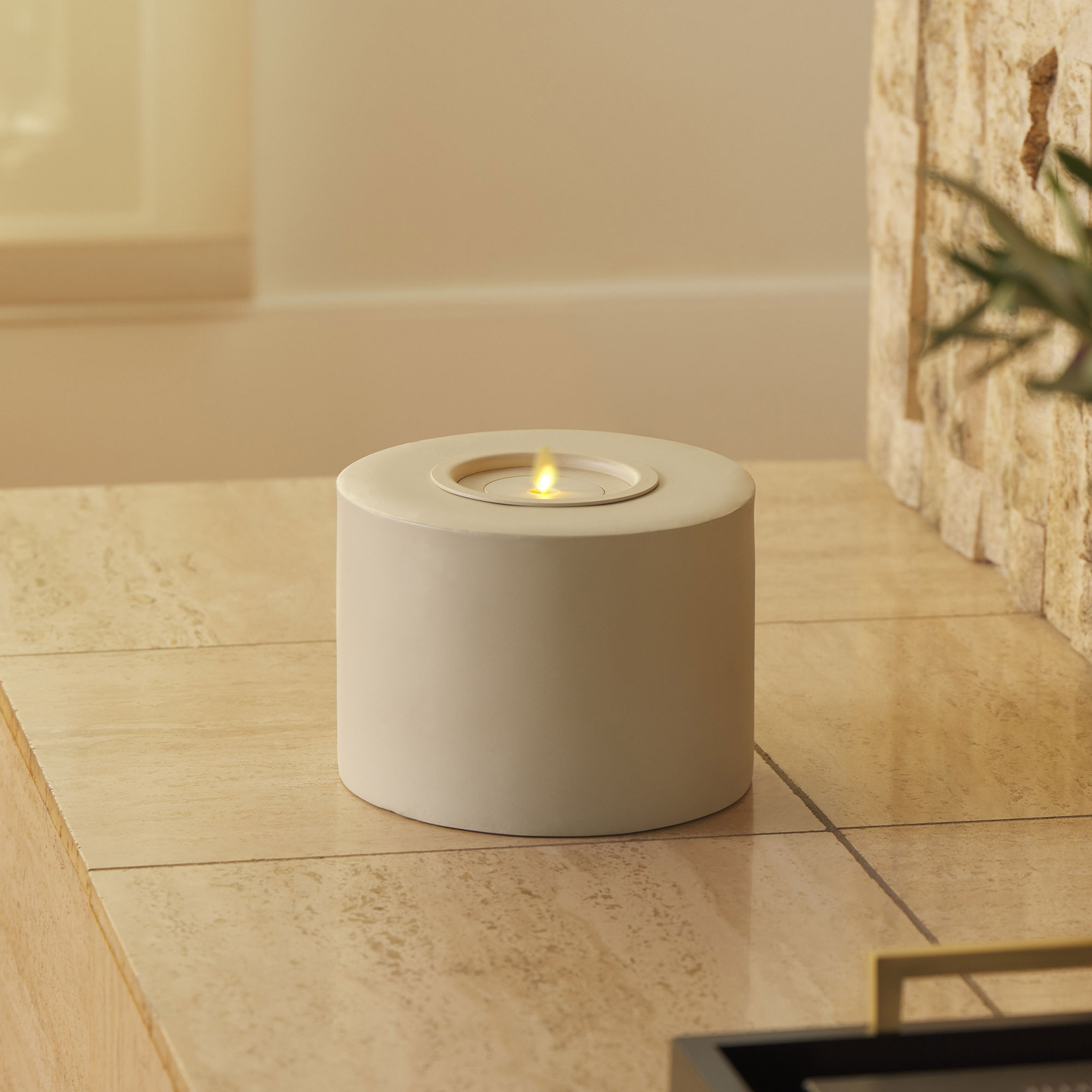 Petite Concrete Cylinder Decorative Candle Holder with Outdoor Votive