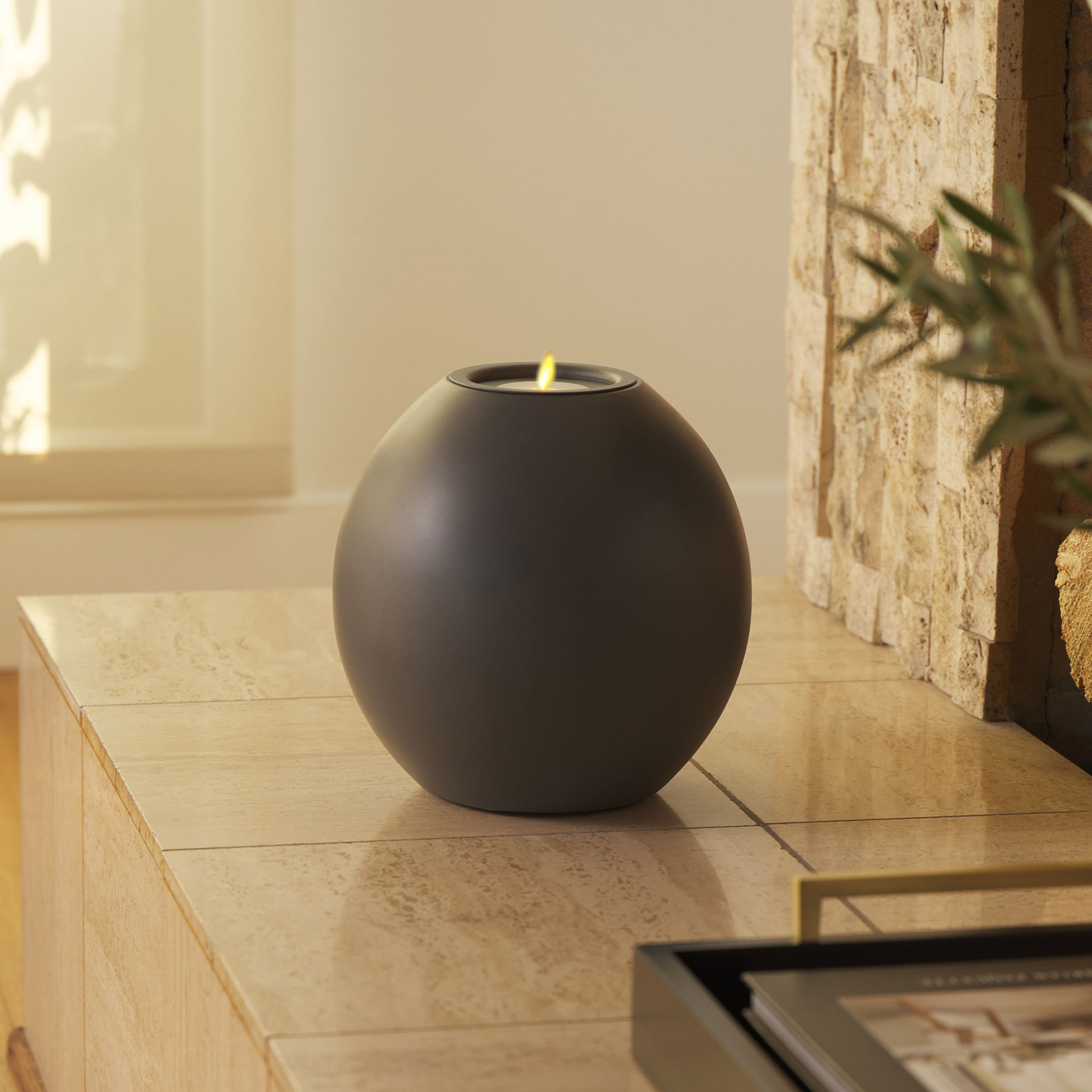 Oval Concrete Decorative Candle Holder with Outdoor Votive