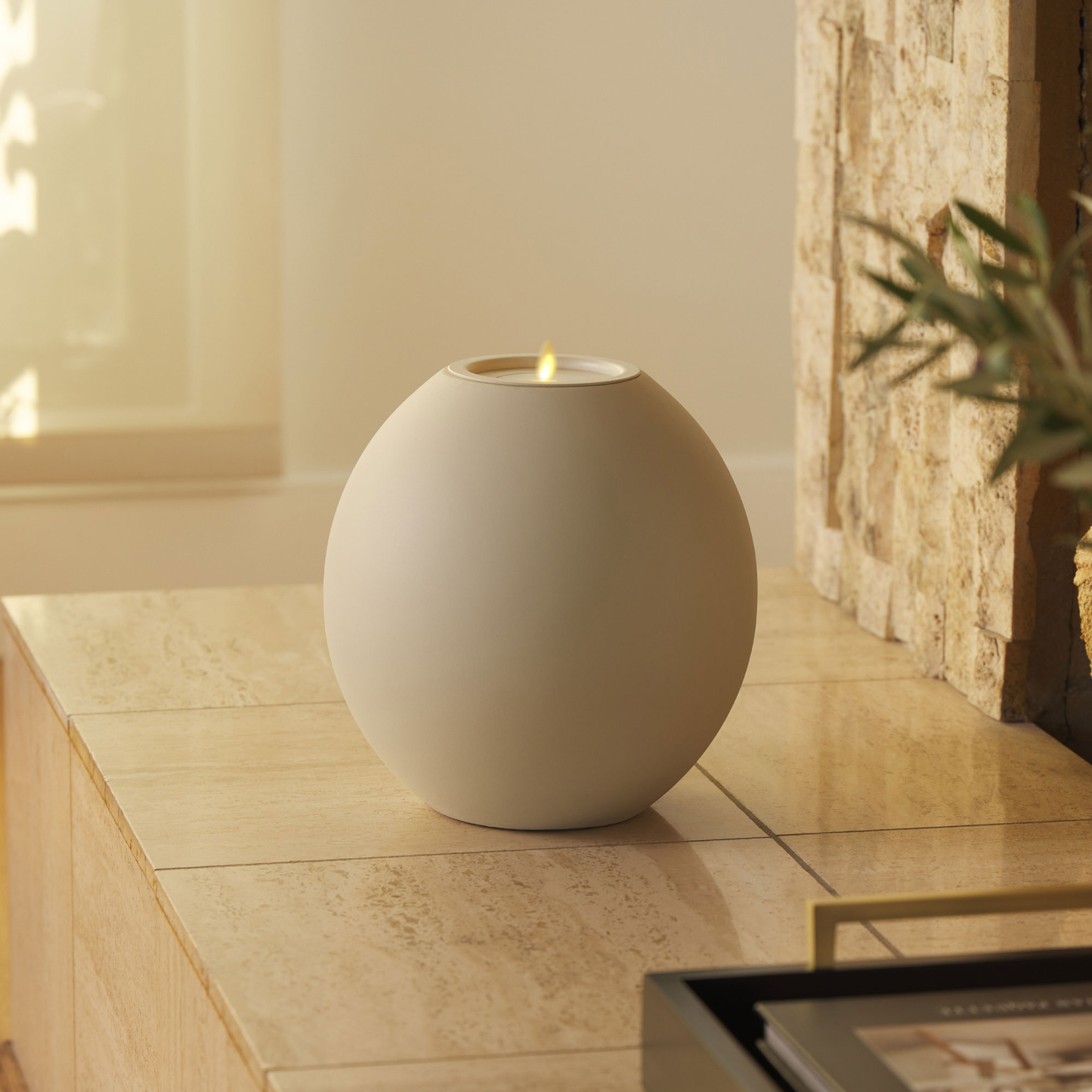 Oval Concrete Decorative Candle Holder with Outdoor Votive