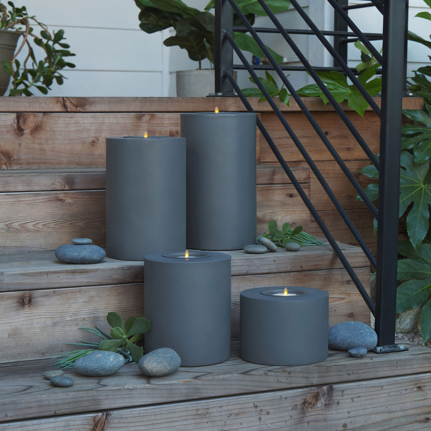 Petite Concrete Cylinder Decorative Candle Holder with Outdoor Votive