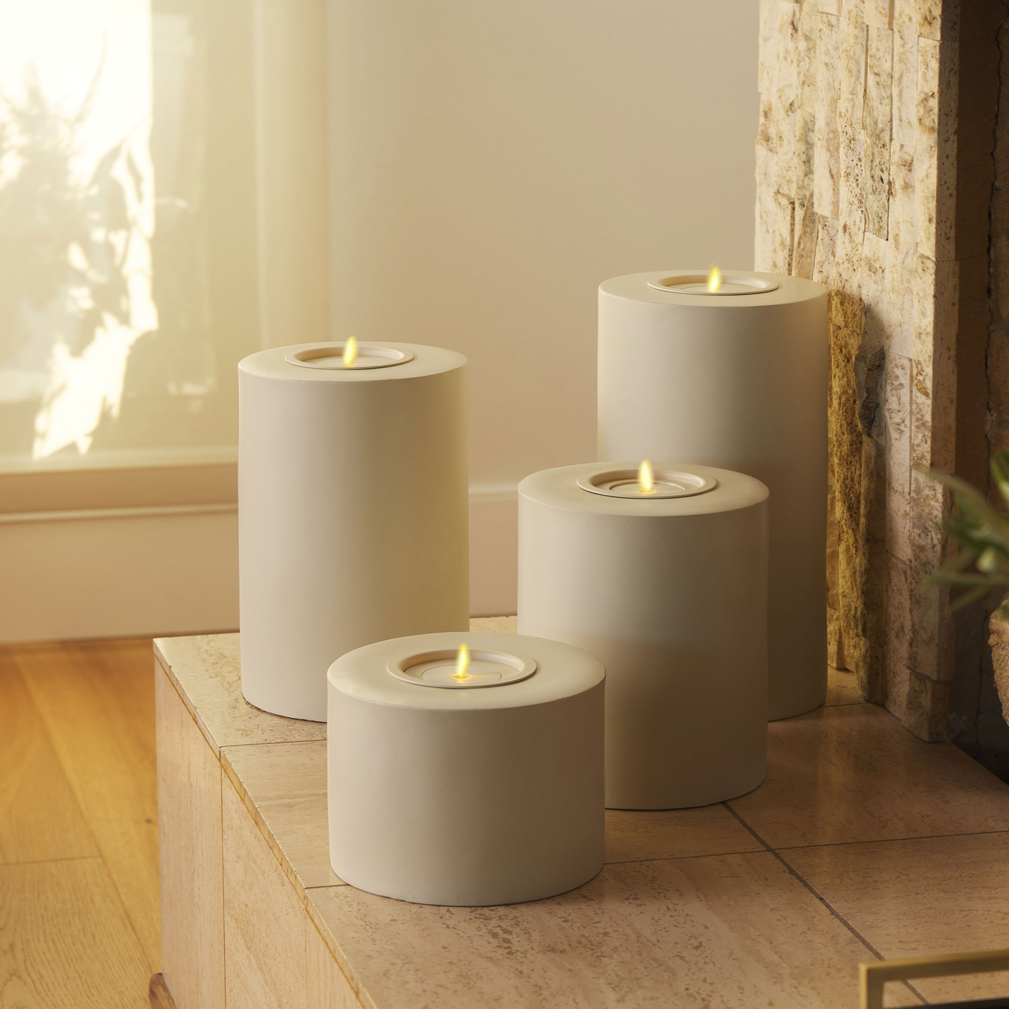 Petite Concrete Cylinder Decorative Candle Holder with Outdoor Votive