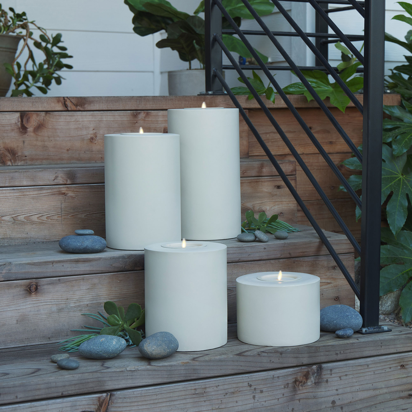 Petite Concrete Cylinder Decorative Candle Holder with Outdoor Votive