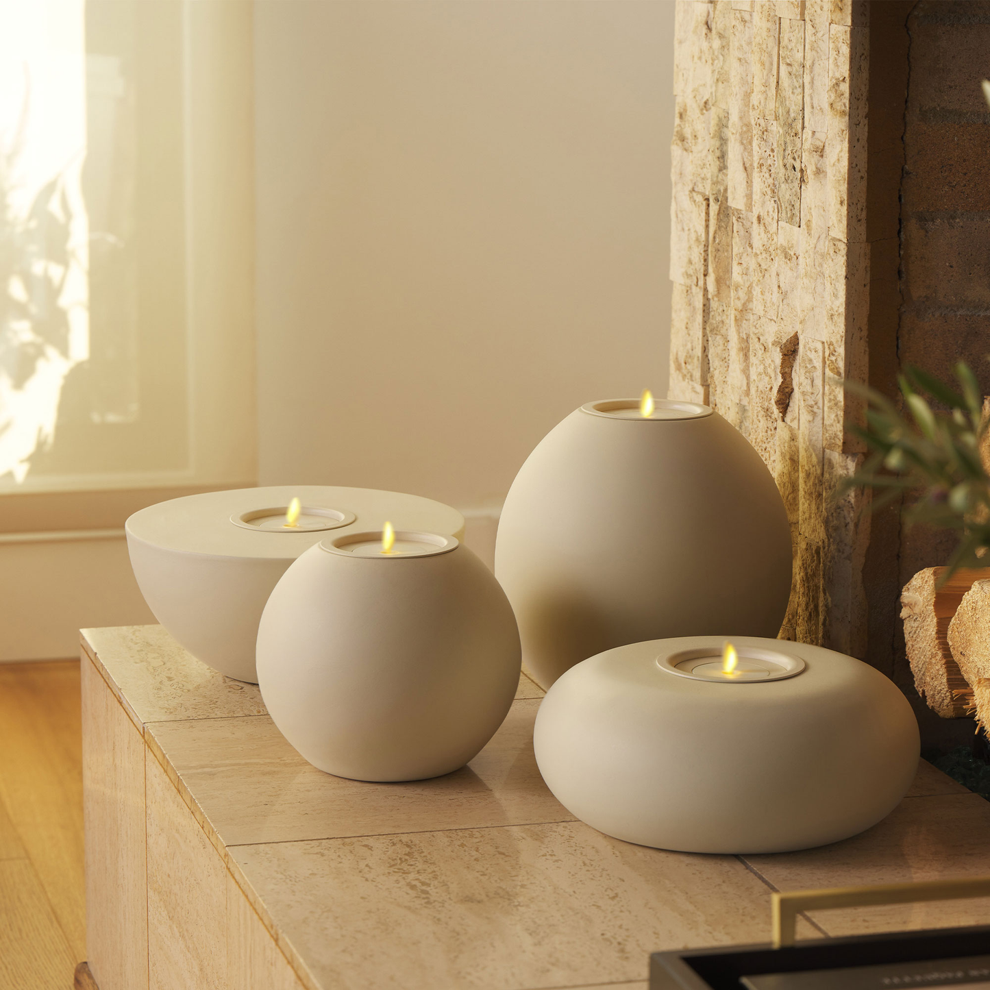 Round Concrete Decorative Candle Holder with Outdoor Votive