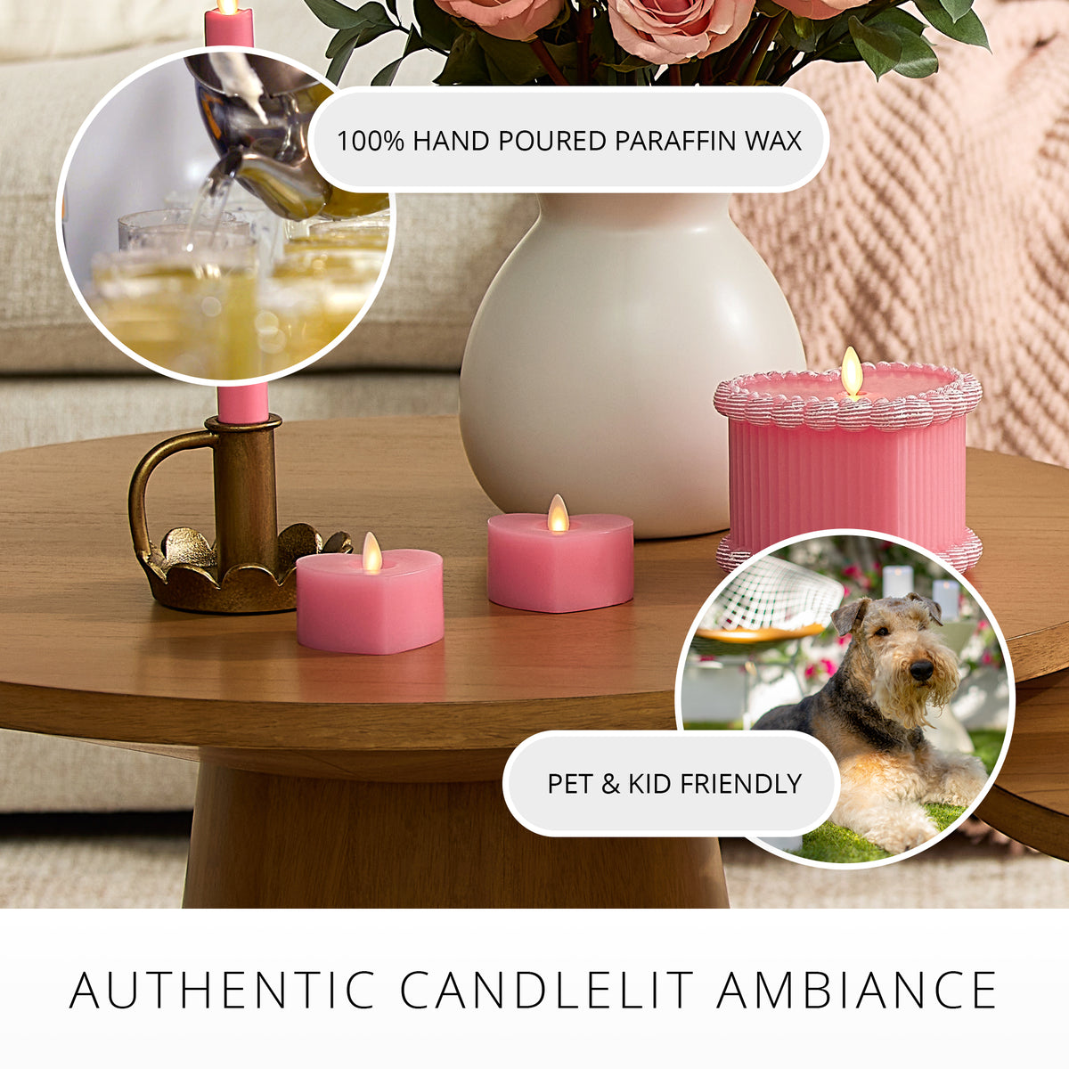 Set of 2 Sweet Pink Flameless Candle Heart Tealights