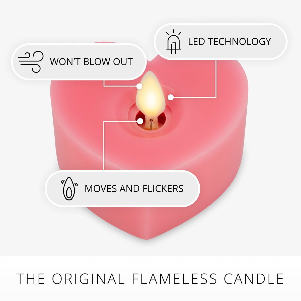 Set of 2 Sweet Pink Flameless Candle Heart Tealights
