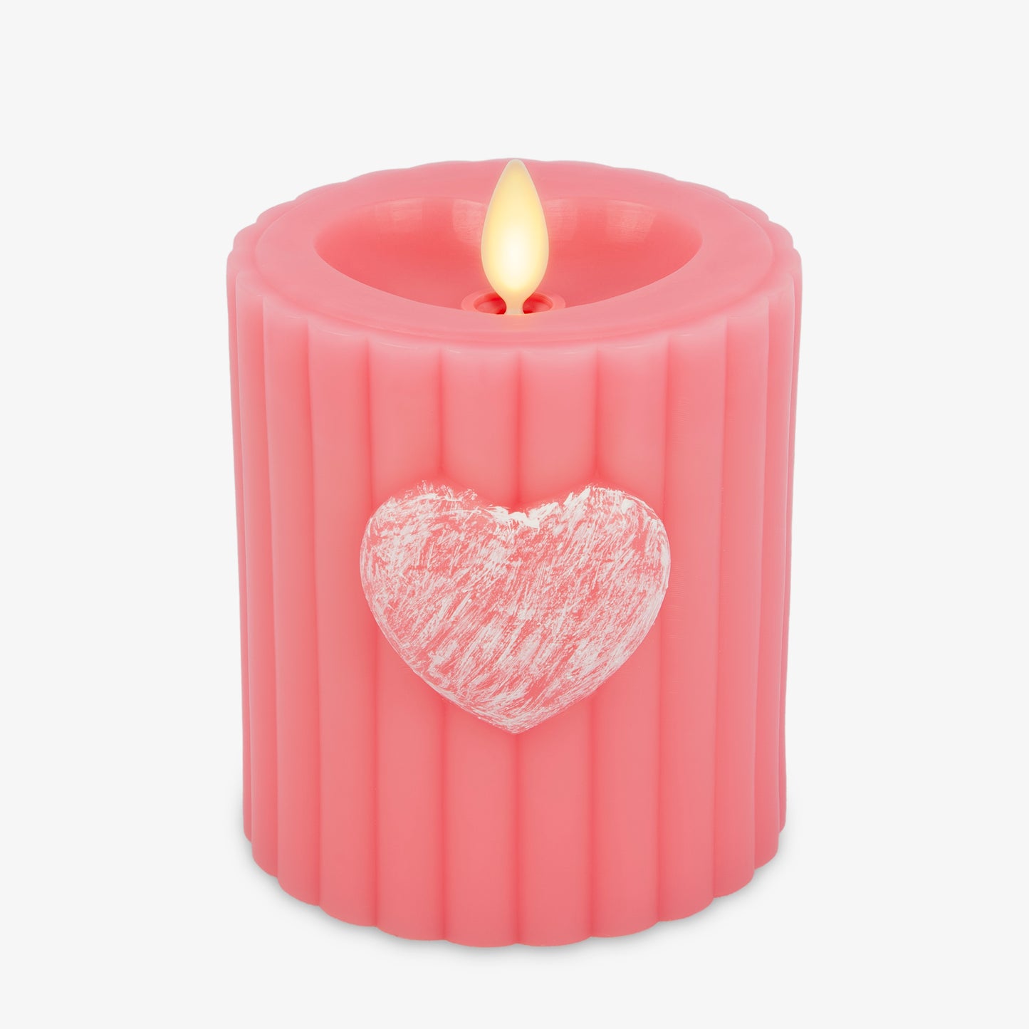 Sweet Pink Ribbed Flameless Candle Pillar