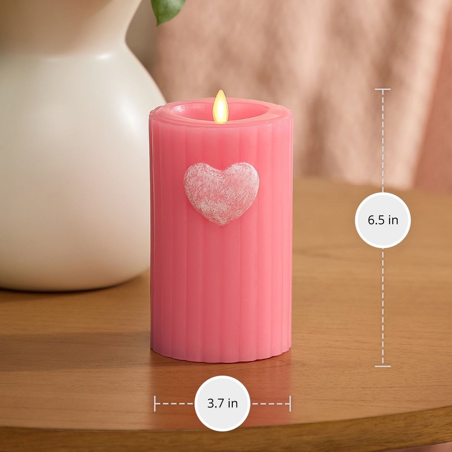 Sweet Pink Ribbed Flameless Candle Pillar