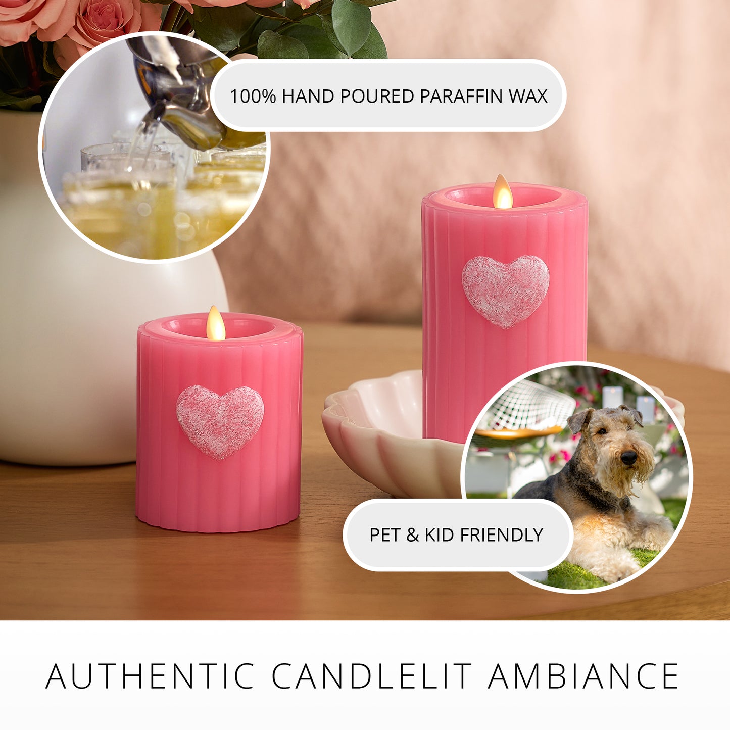 Sweet Pink Ribbed Flameless Candle Pillar