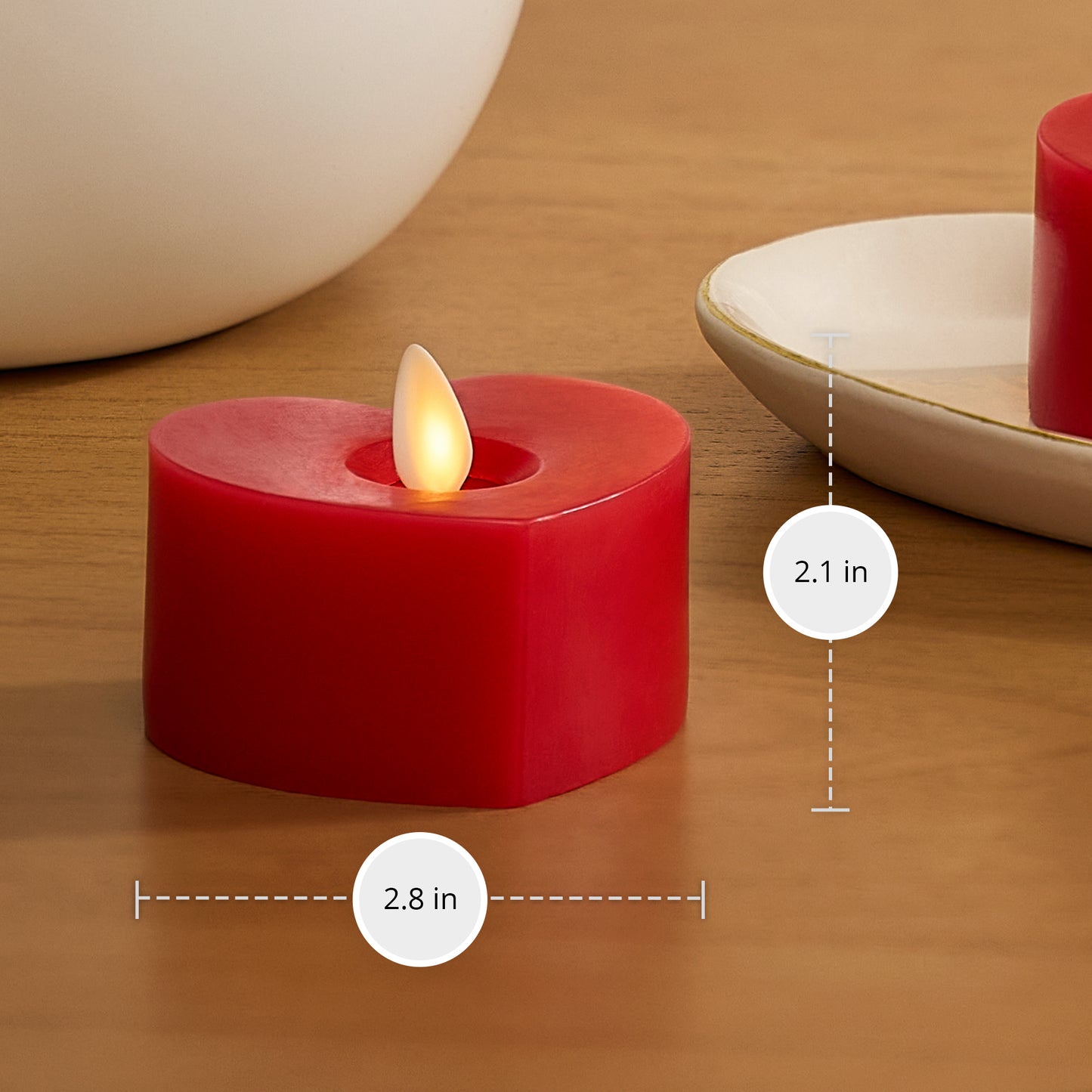Set of 2 True Red Flameless Candle Heart Tealights