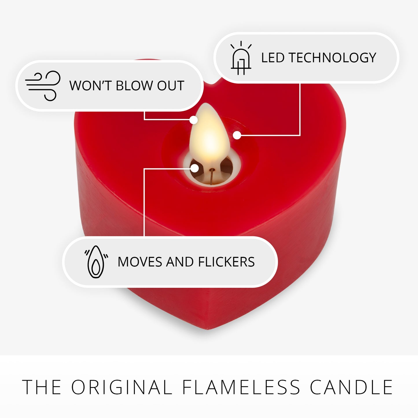 Set of 2 True Red Flameless Candle Heart Tealights
