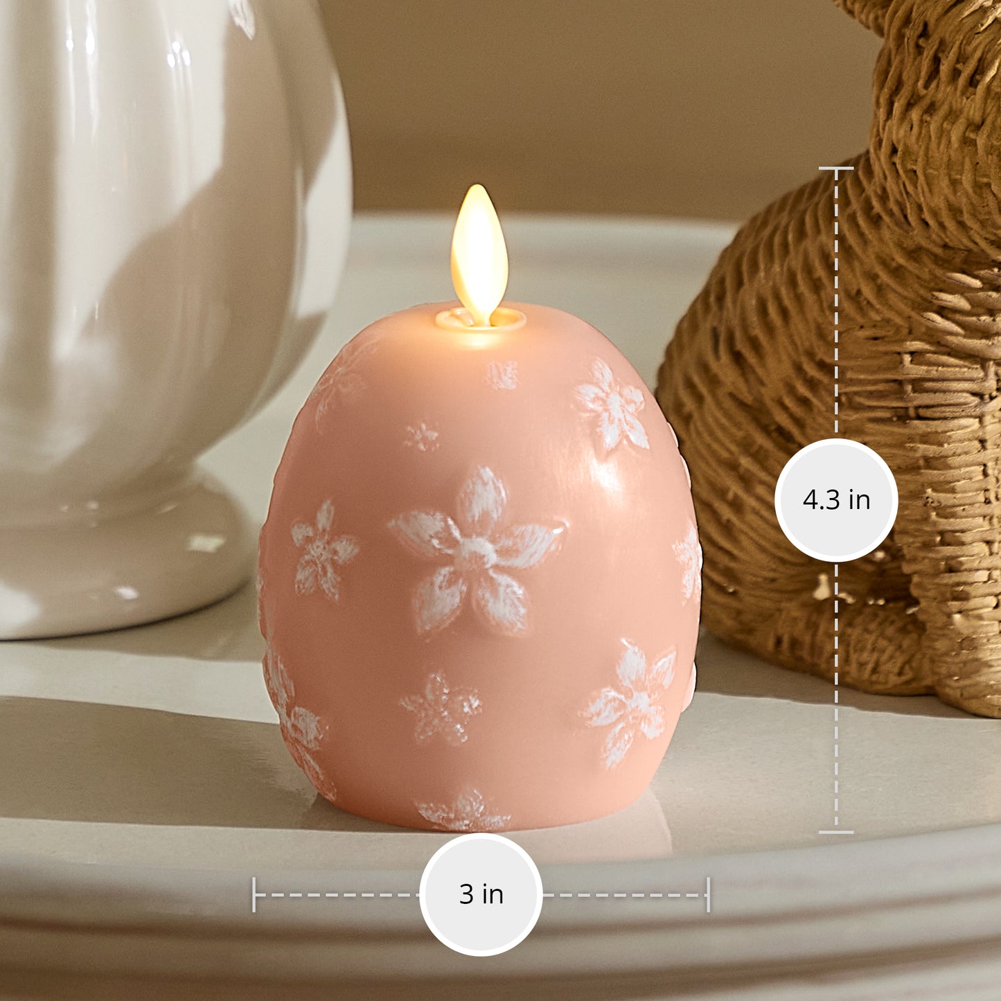 Dusky Rose Flameless Candle Floral Egg