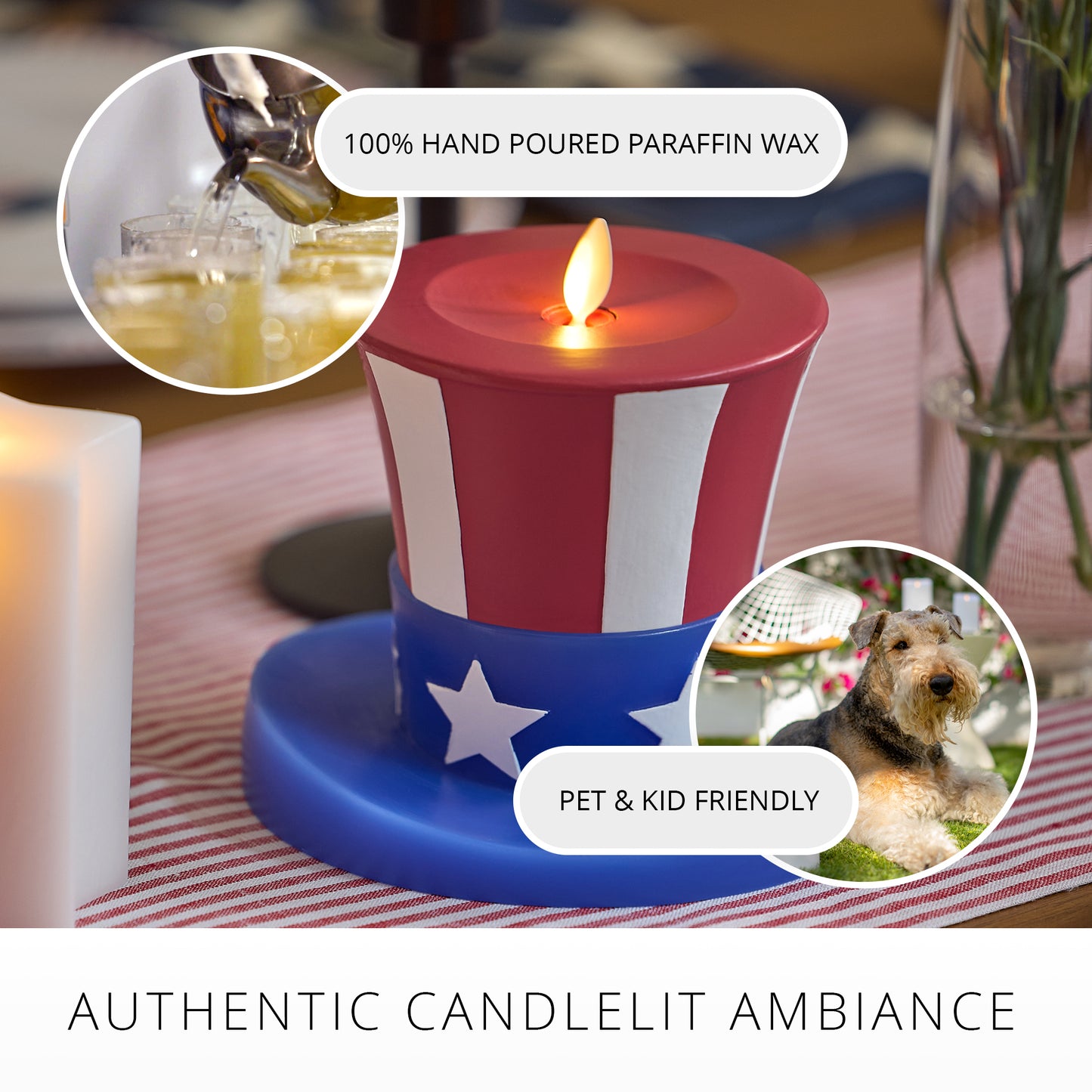 Red, White & Blue Flameless Candle Patriotic Hat