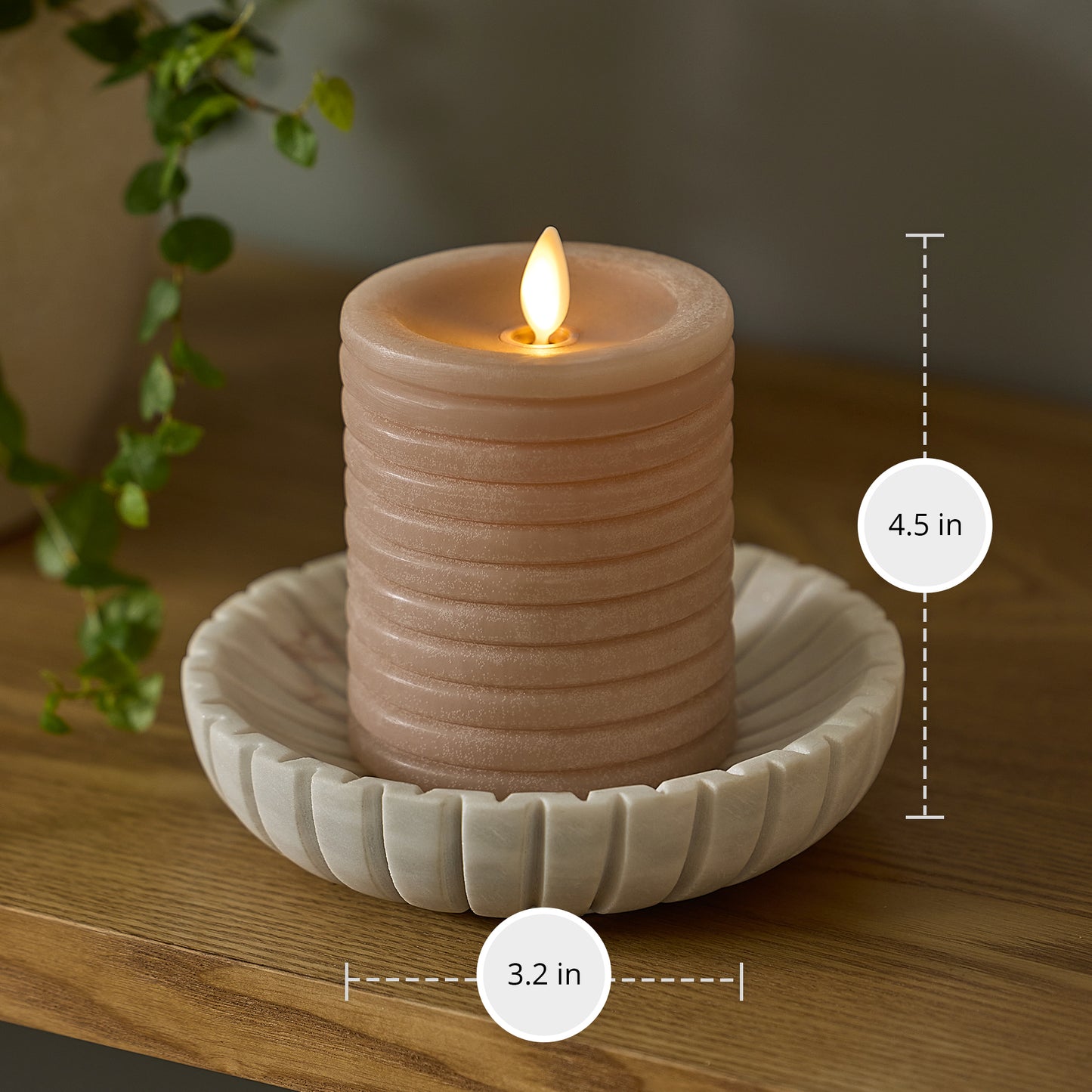 Timeless Taupe Chalky Ribbed Flameless Candle Pillar