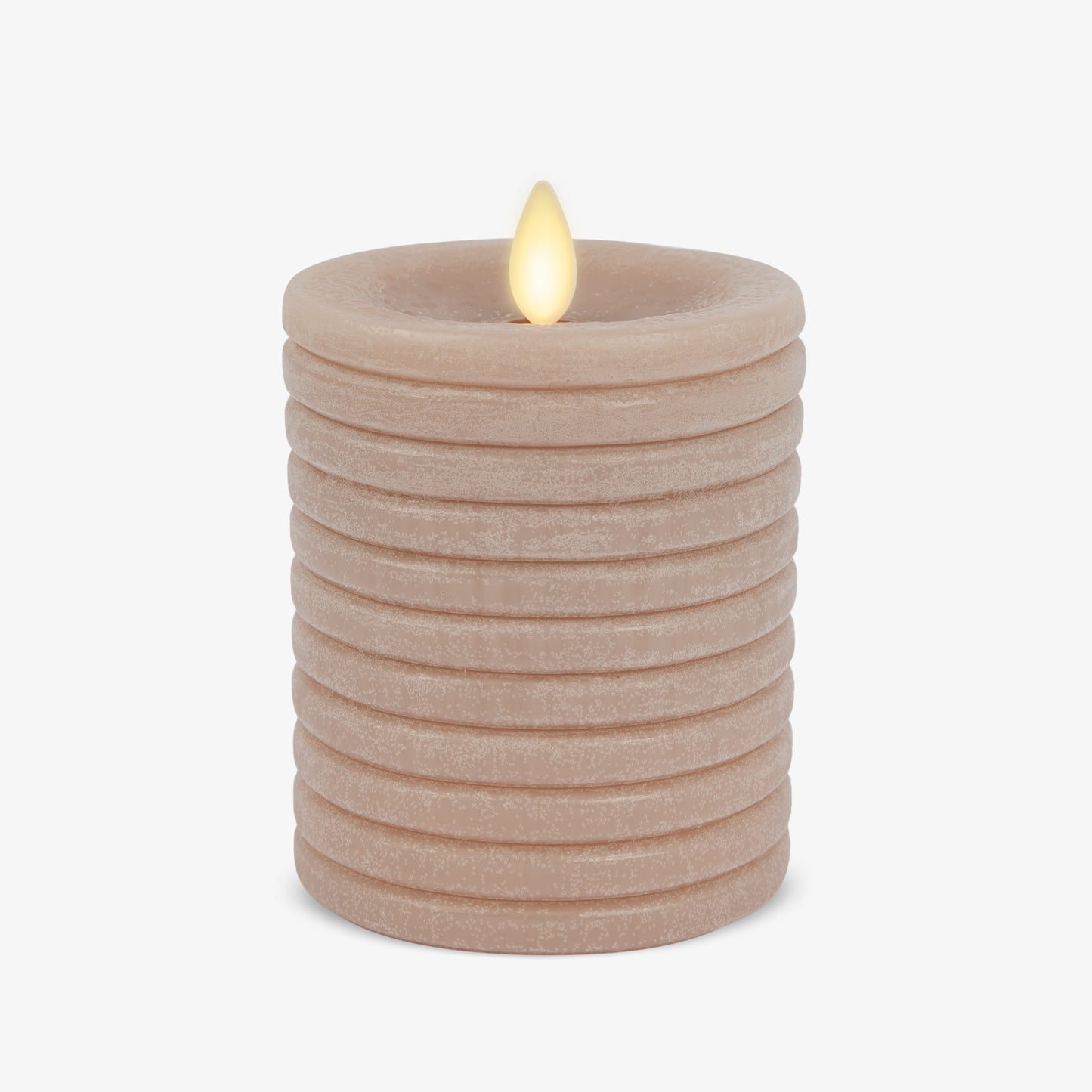 Timeless Taupe Chalky Ribbed Flameless Candle Pillar