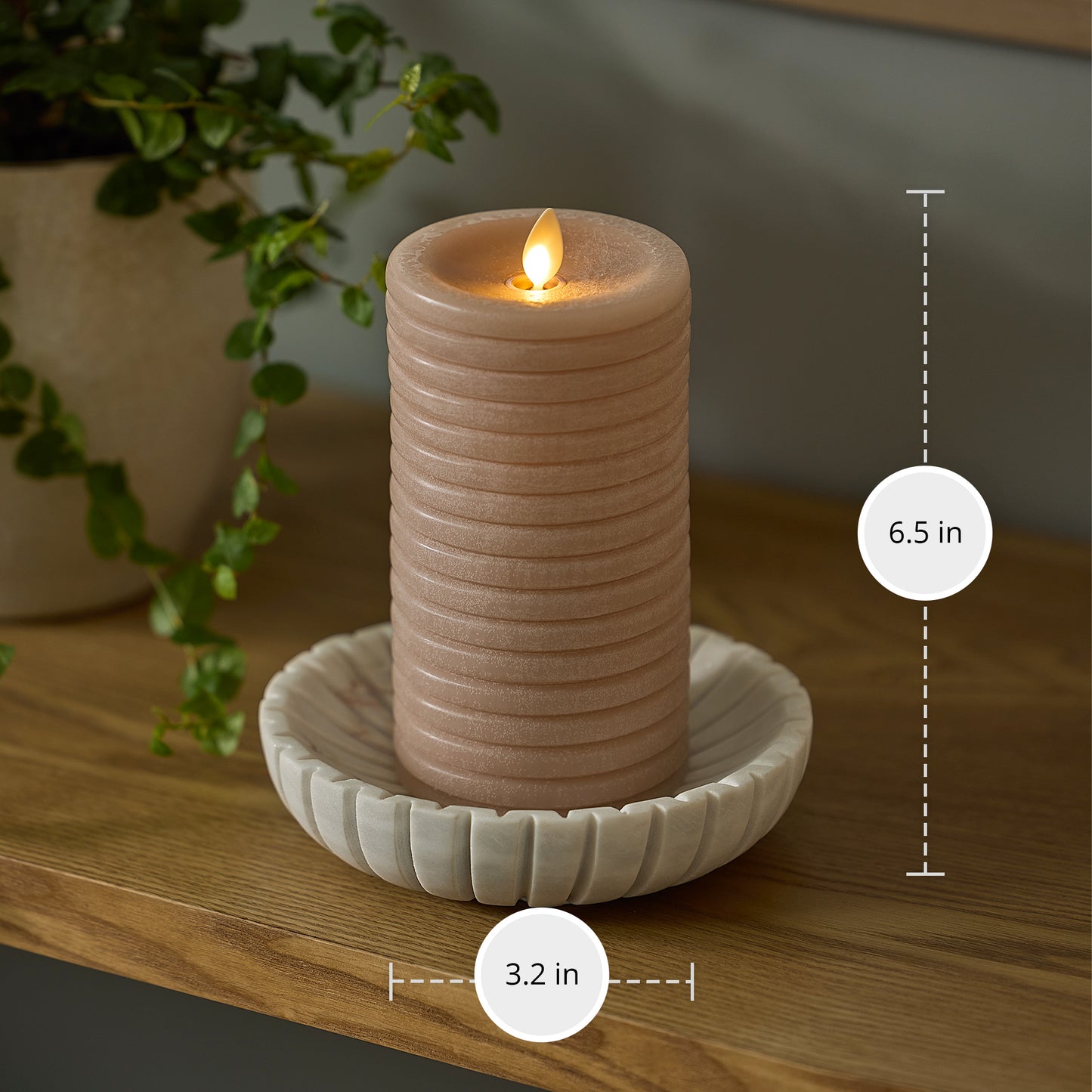 Timeless Taupe Chalky Ribbed Flameless Candle Pillar