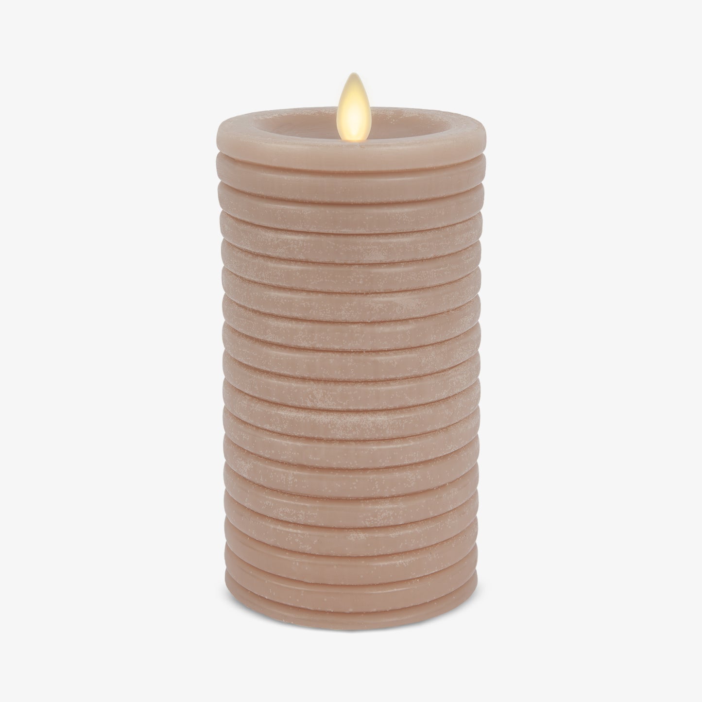 Timeless Taupe Chalky Ribbed Flameless Candle Pillar