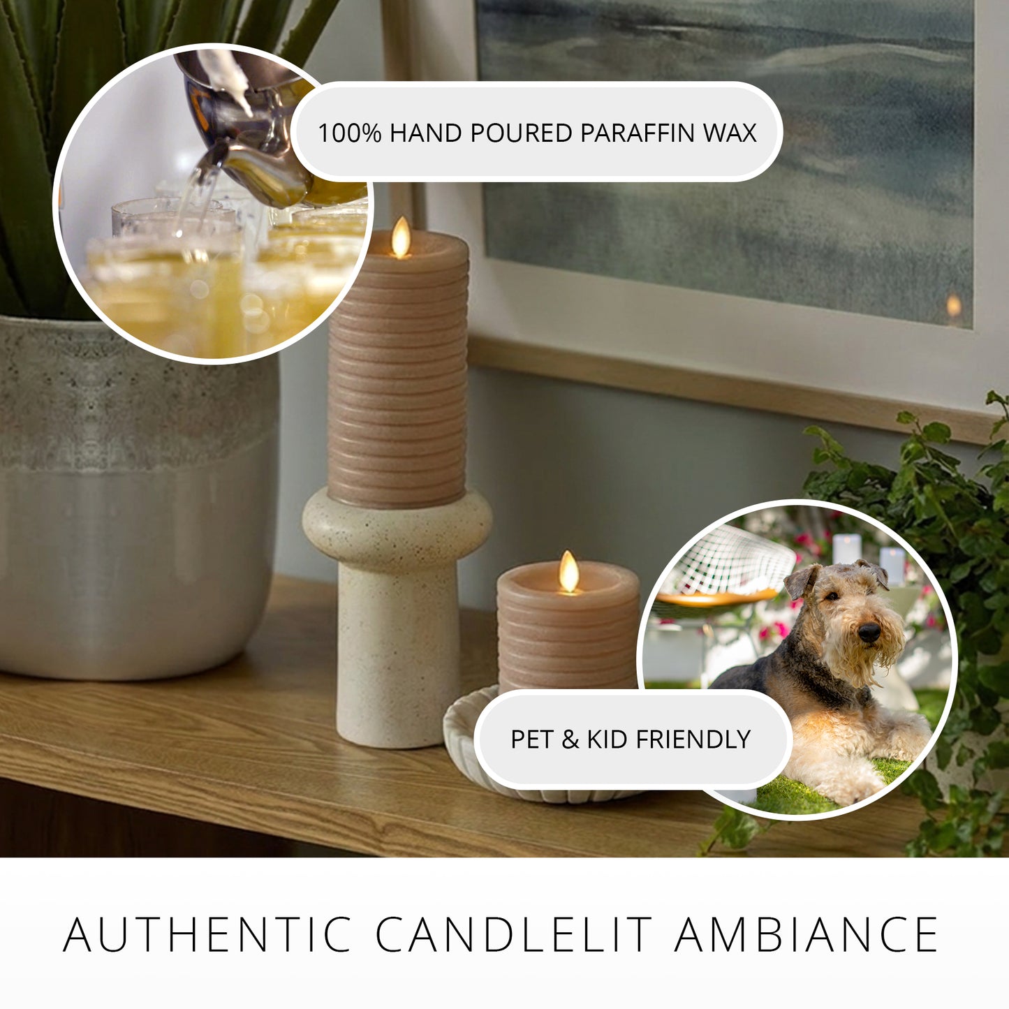 Timeless Taupe Chalky Ribbed Flameless Candle Pillar