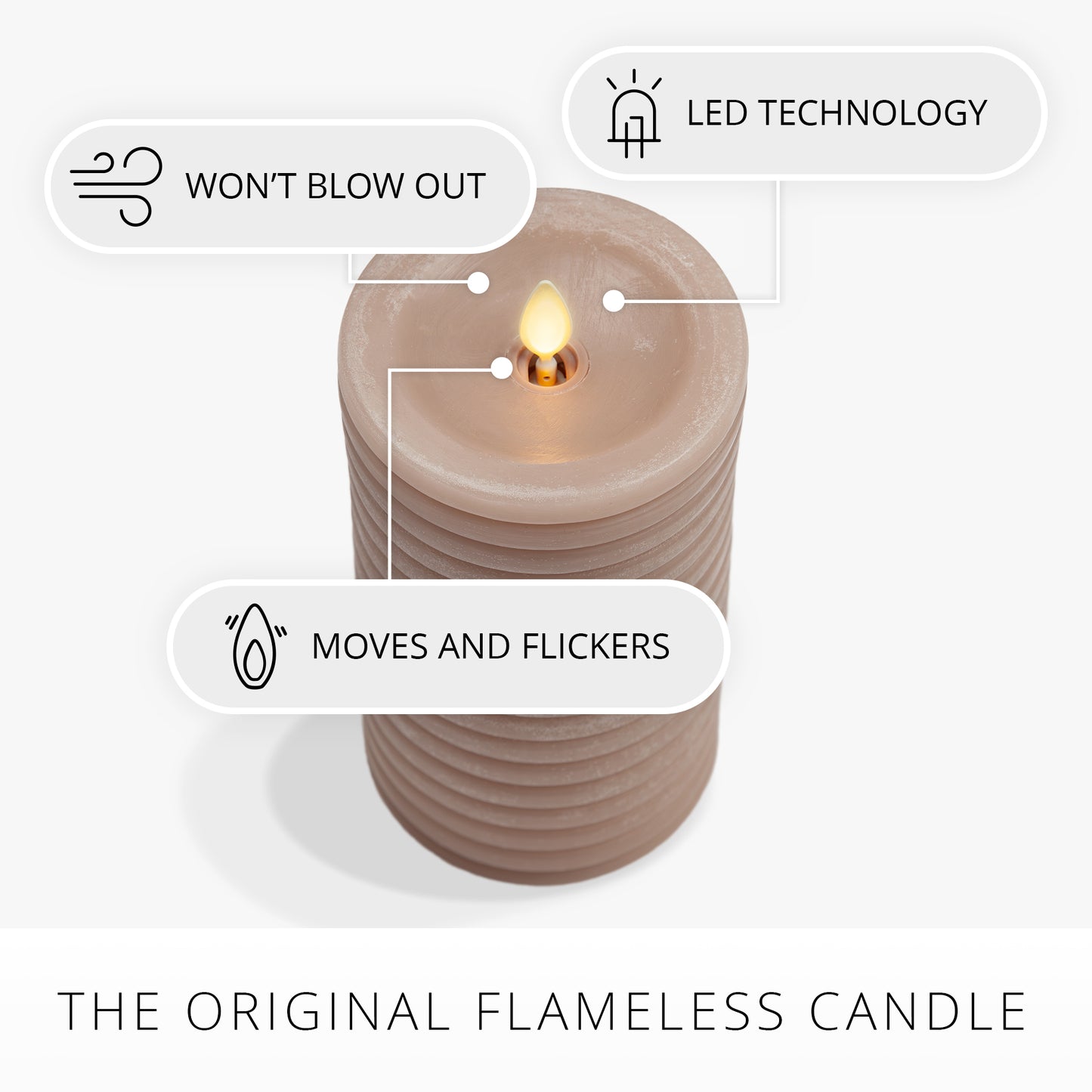 Timeless Taupe Chalky Ribbed Flameless Candle Pillar
