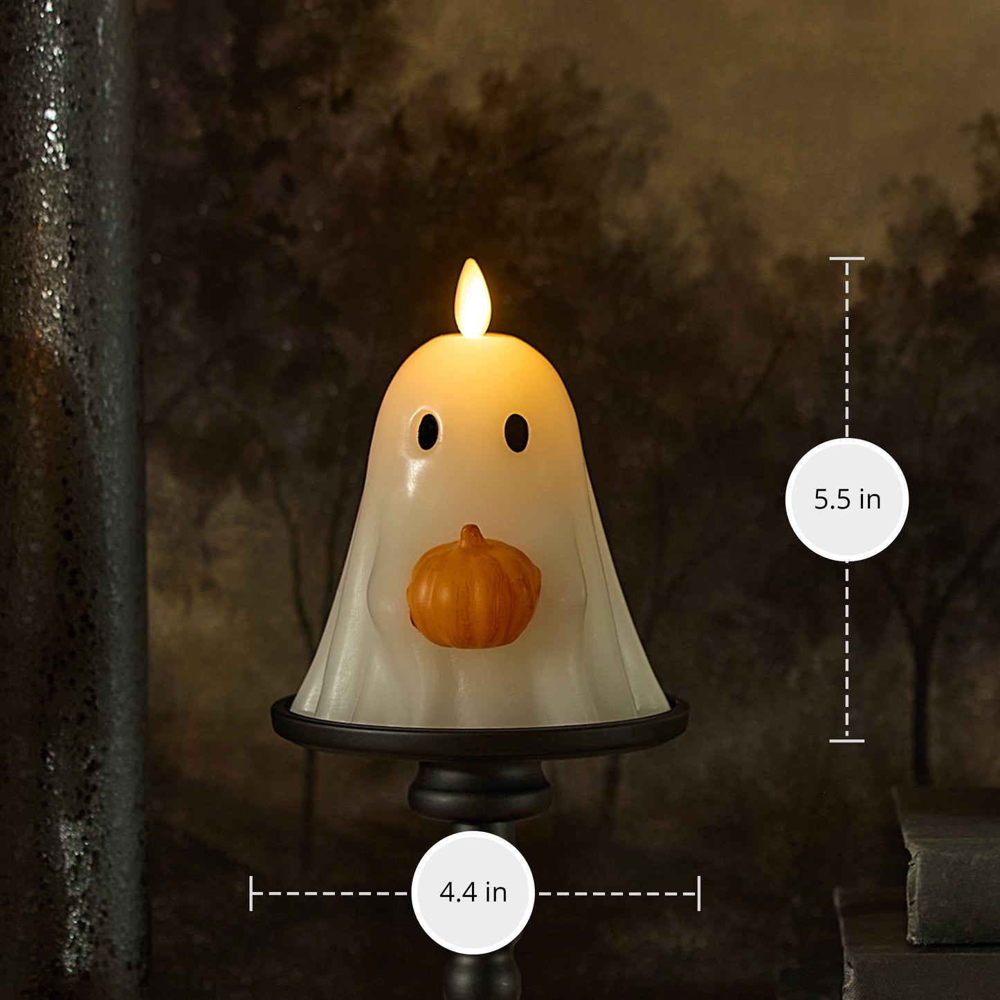 Bright White Ghost Holding Pumpkin