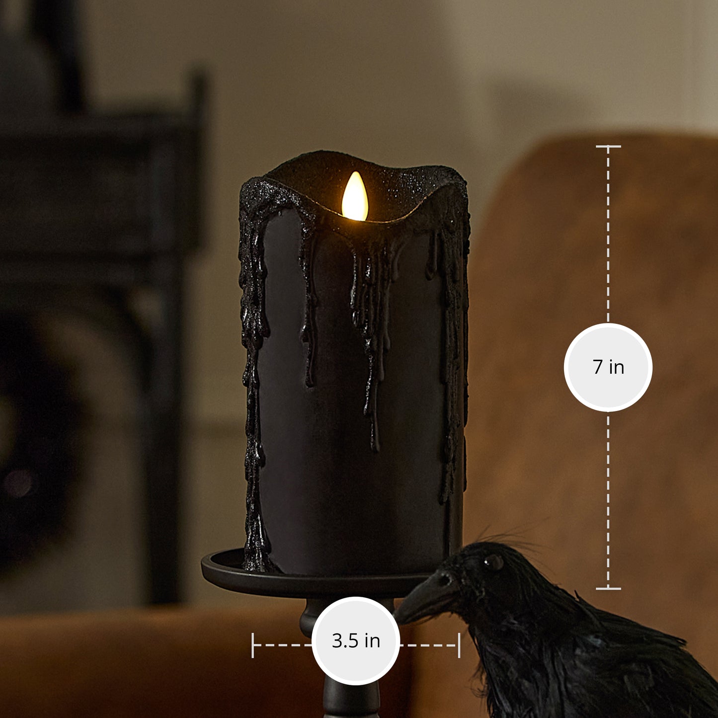 Glitter Black Heavy Wax Drip Pillar