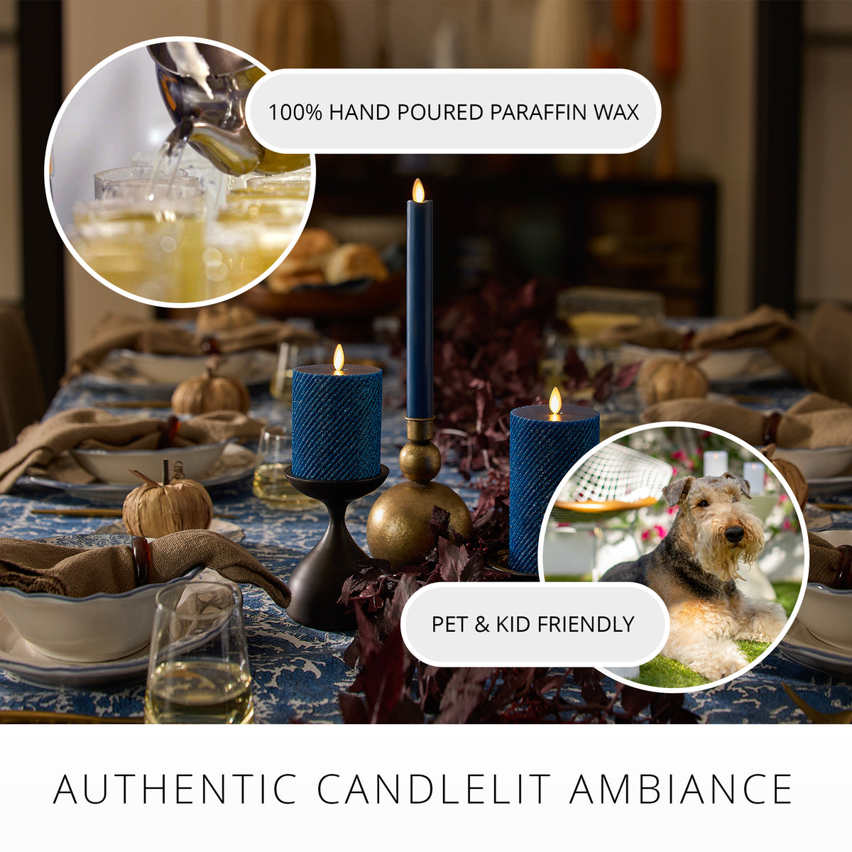 Glitter Blue Opal Ribbed Flameless Candle Pillar