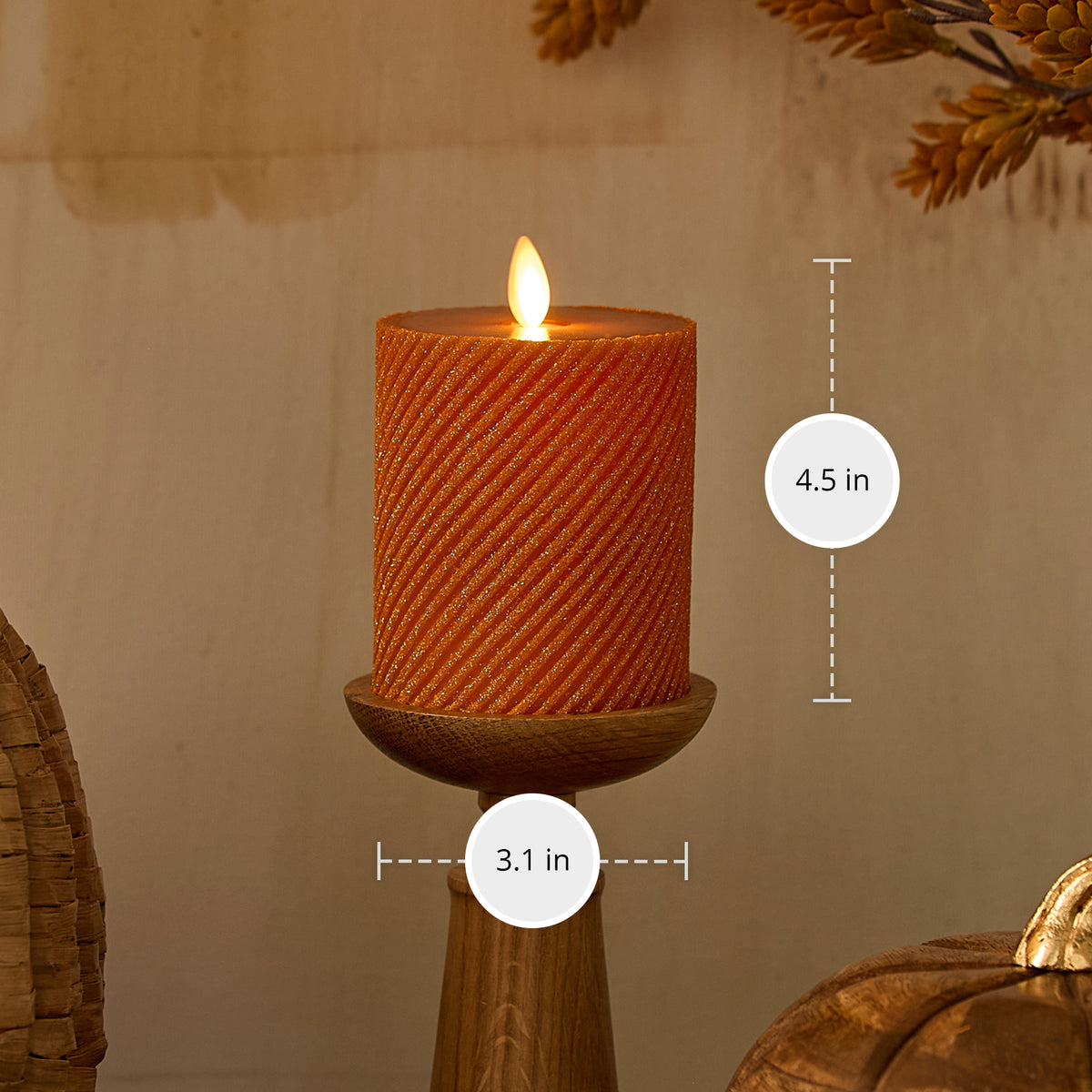 Glitter Marmalade Ribbed Flameless Candle Pillar