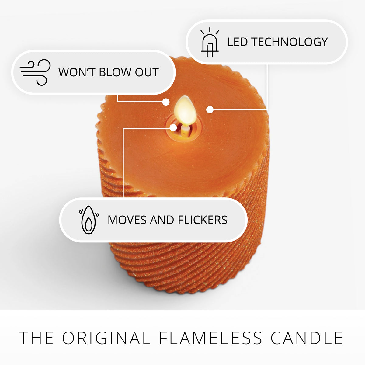 Glitter Marmalade Ribbed Flameless Candle Pillar