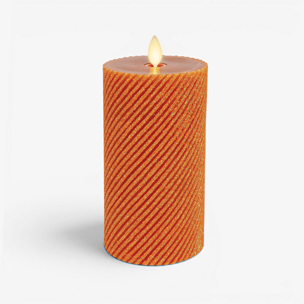 Glitter Marmalade Ribbed Flameless Candle Pillar
