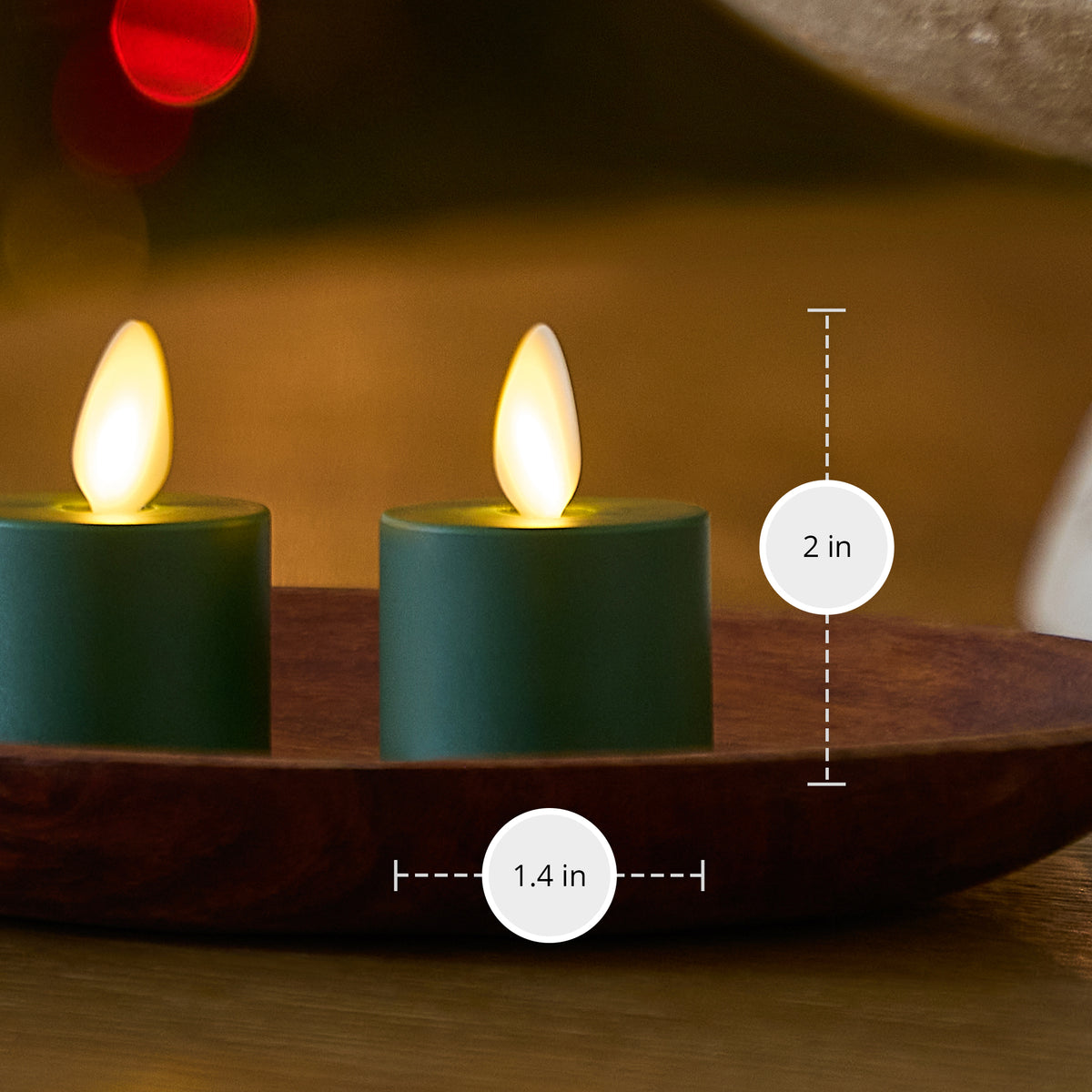 Set of 2 Holiday Green Flameless Candle Tealights