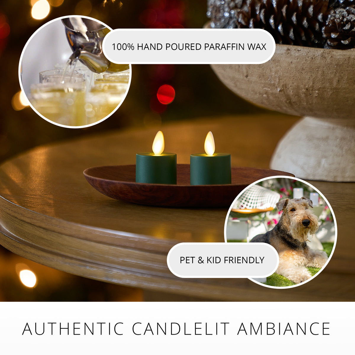 Set of 2 Holiday Green Flameless Candle Tealights