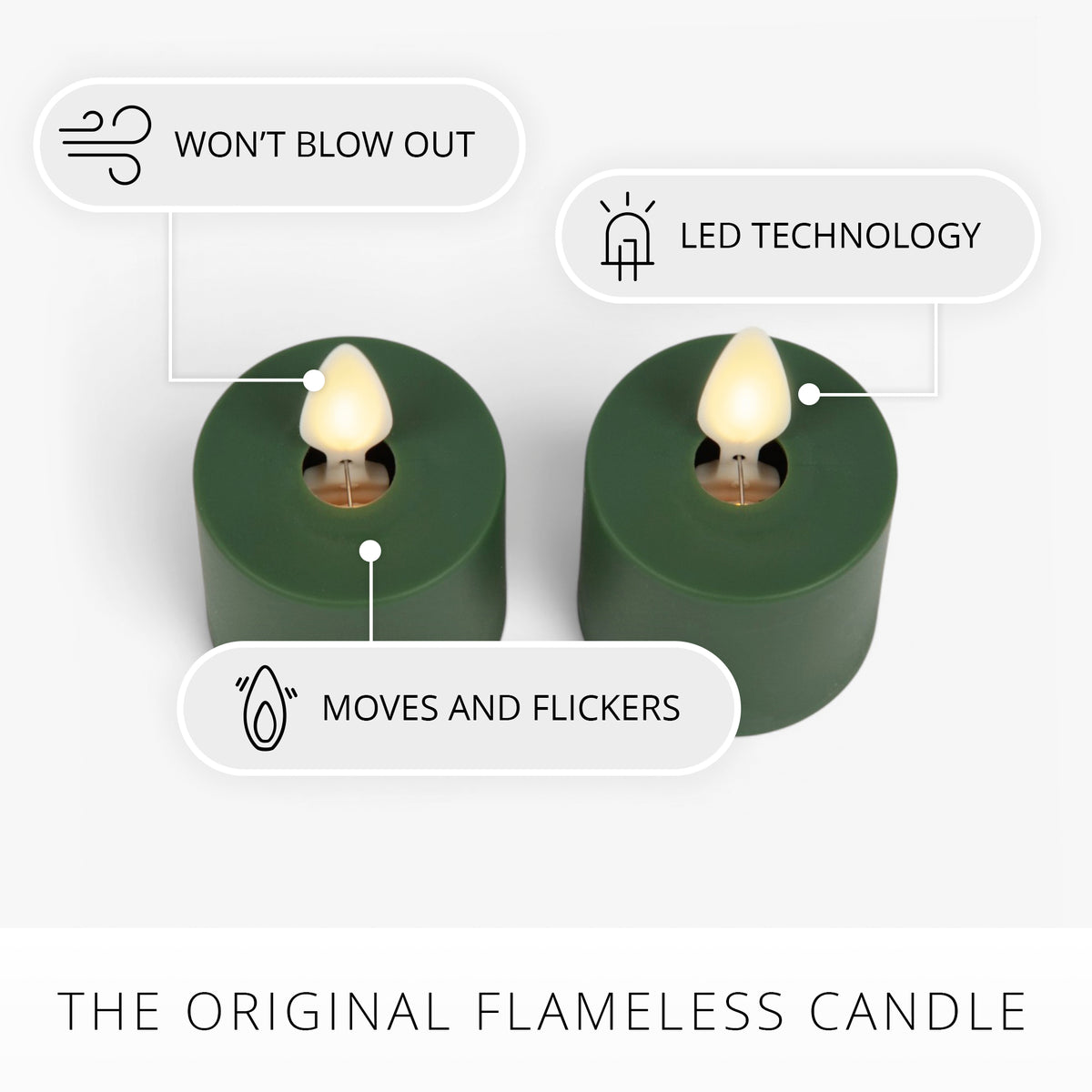 Set of 2 Holiday Green Flameless Candle Tealights
