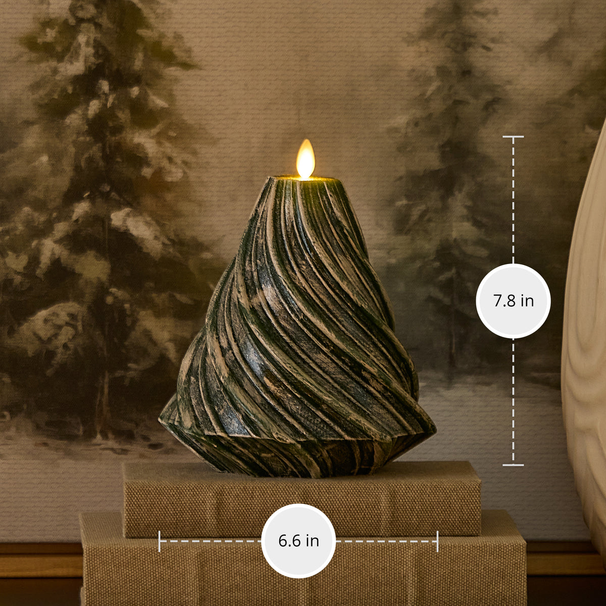 Holiday Green Glitter Swirl Flameless Candle Tree