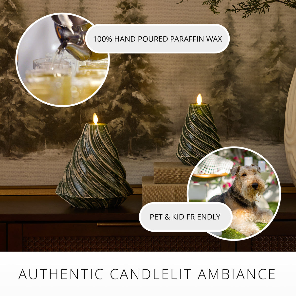 Holiday Green Glitter Swirl Flameless Candle Tree