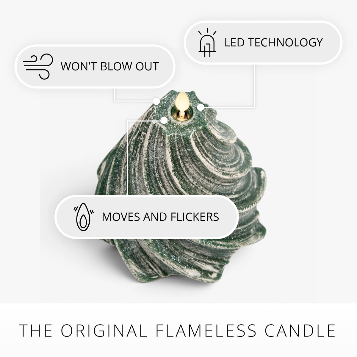 Holiday Green Glitter Swirl Flameless Candle Tree