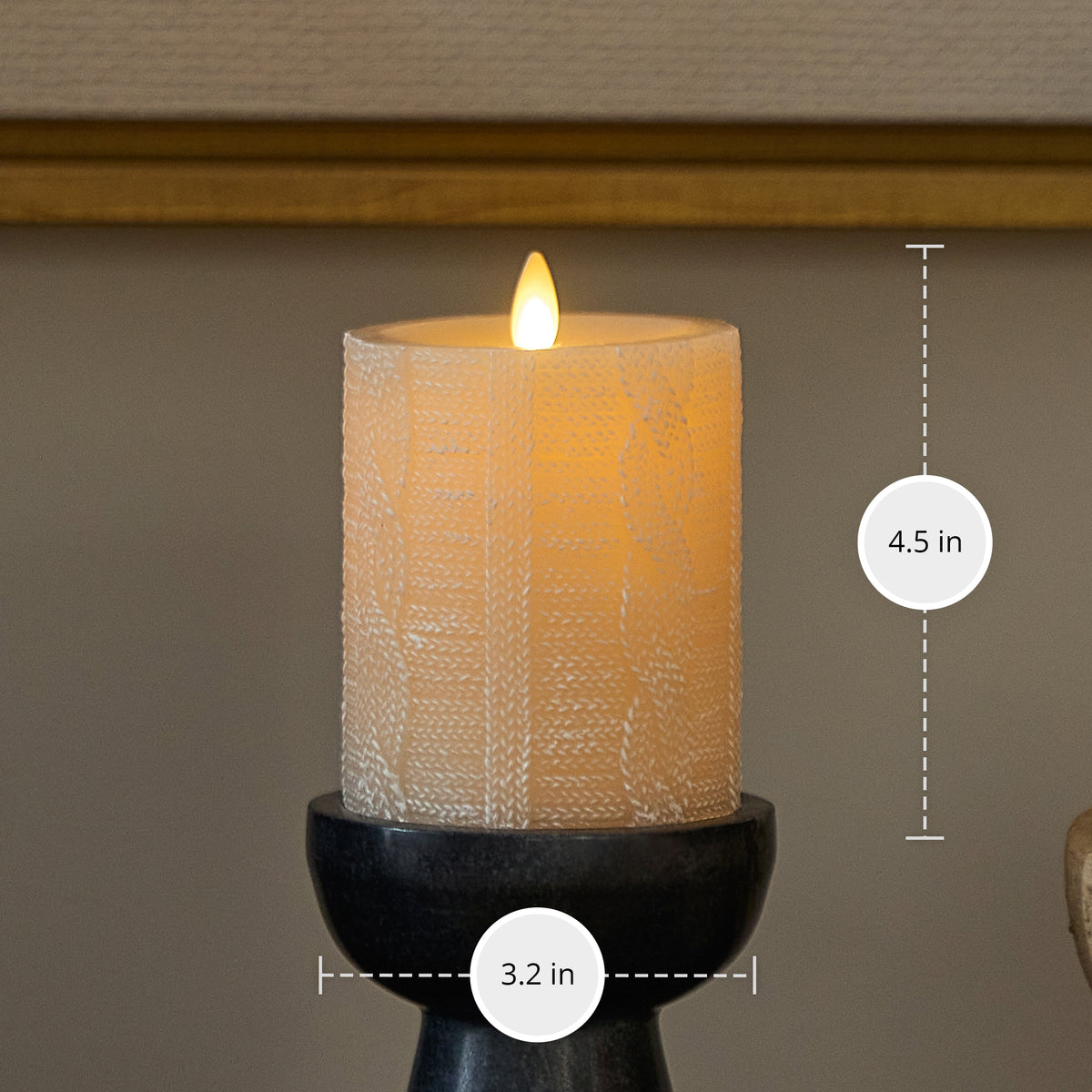 White Swan Sweater Knit Flameless Candle Pillar