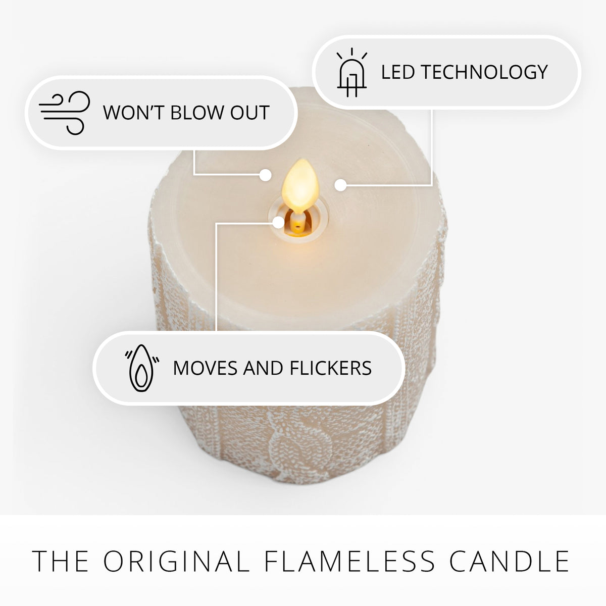 White Swan Sweater Knit Flameless Candle Pillar