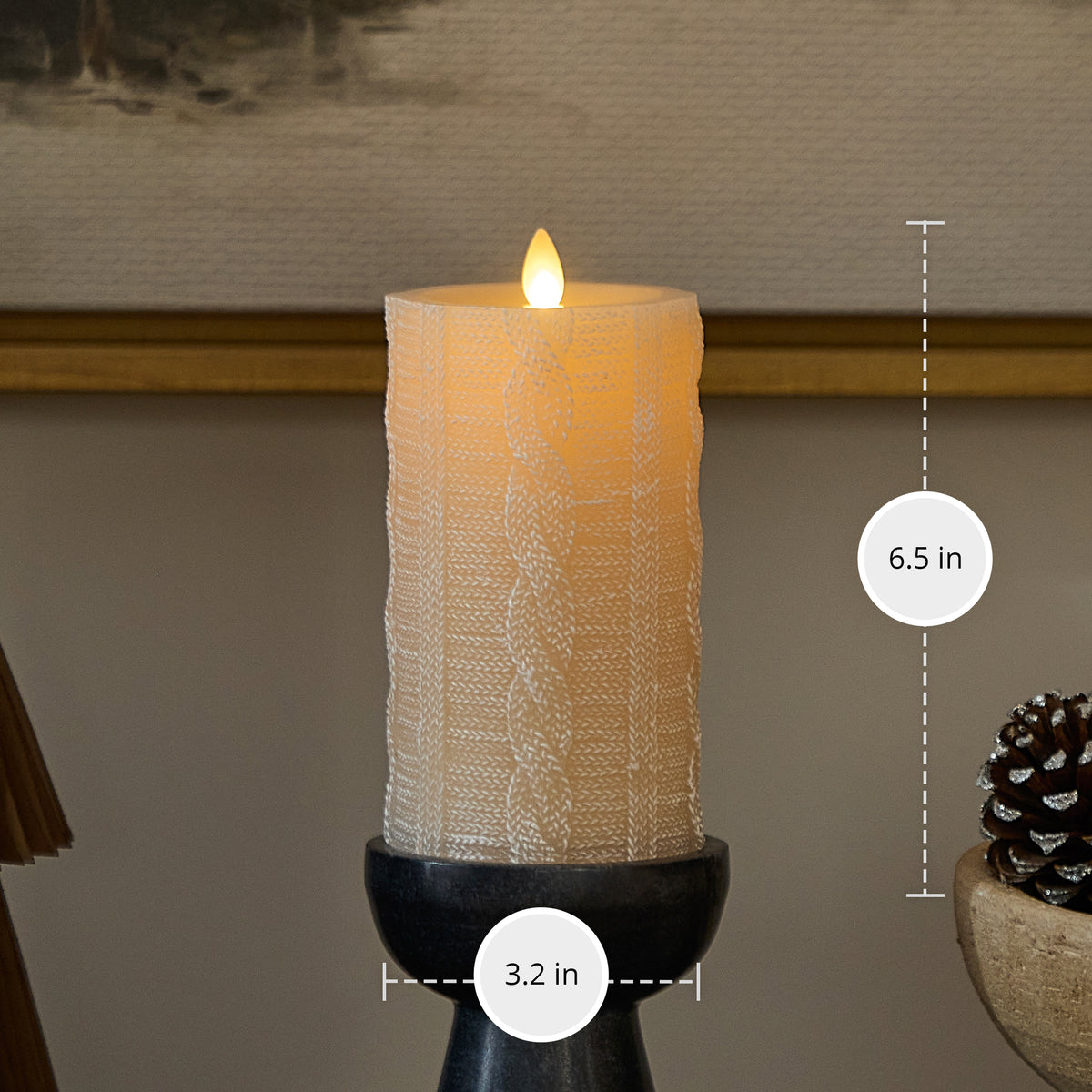 White Swan Sweater Knit Flameless Candle Pillar