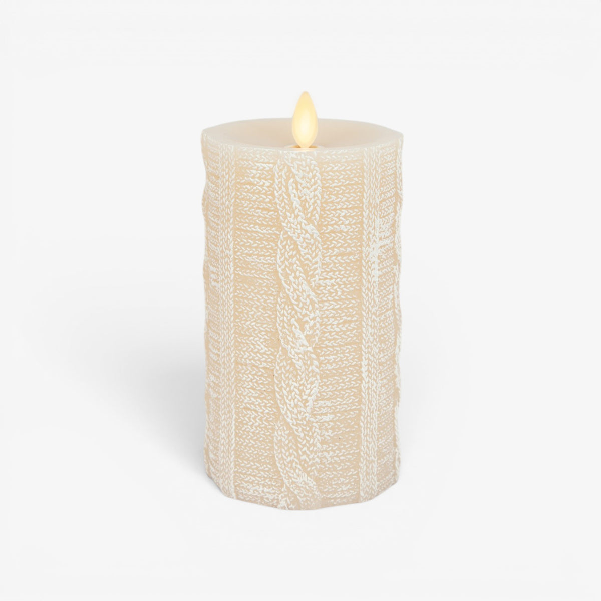 White Swan Sweater Knit Flameless Candle Pillar