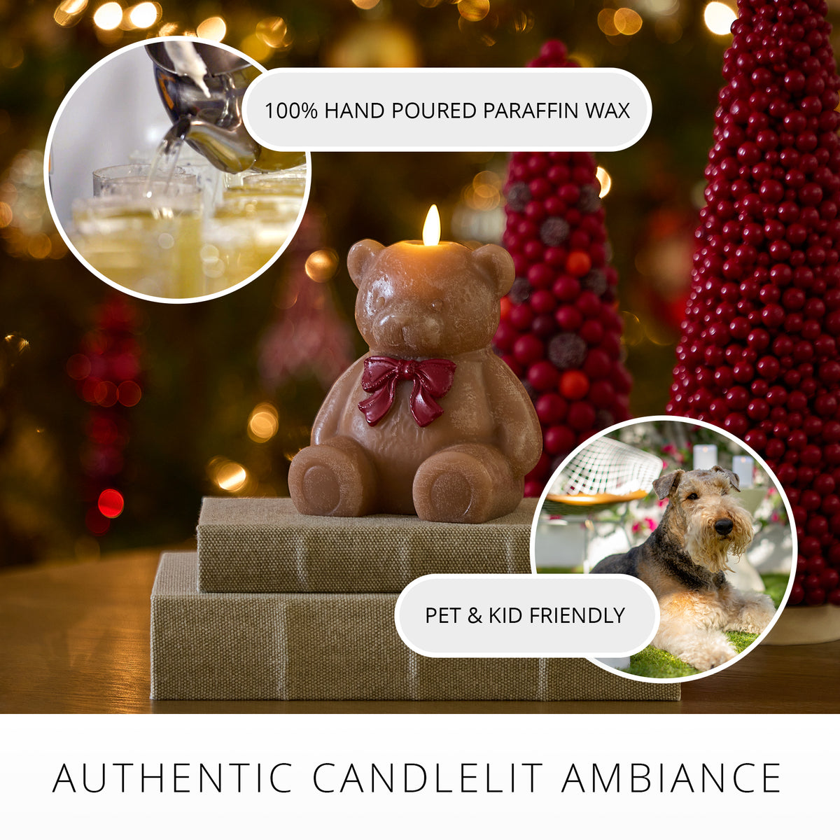 Warm Biscuit Holiday Teddy Bear Flameless Candle