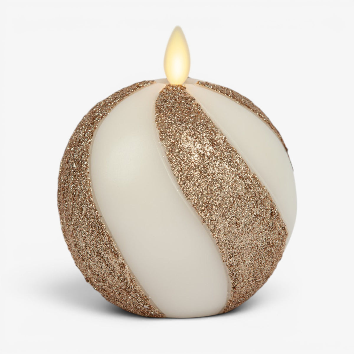 Champagne Glow Candy Cane Glitter Flameless Candle Sphere