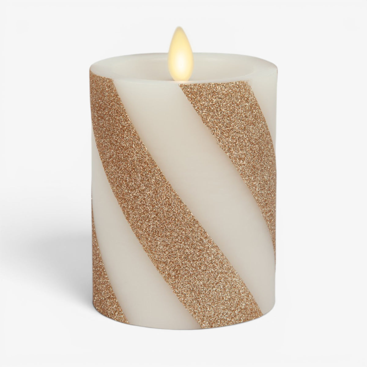 Champagne Glow Candy Cane Glitter Flameless Candle Pillar
