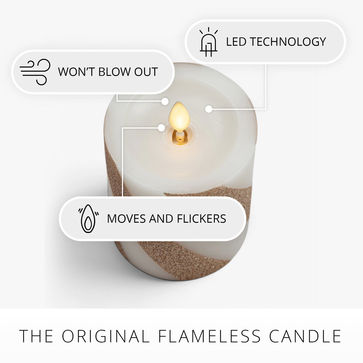 Champagne Glow Candy Cane Glitter Flameless Candle Pillar