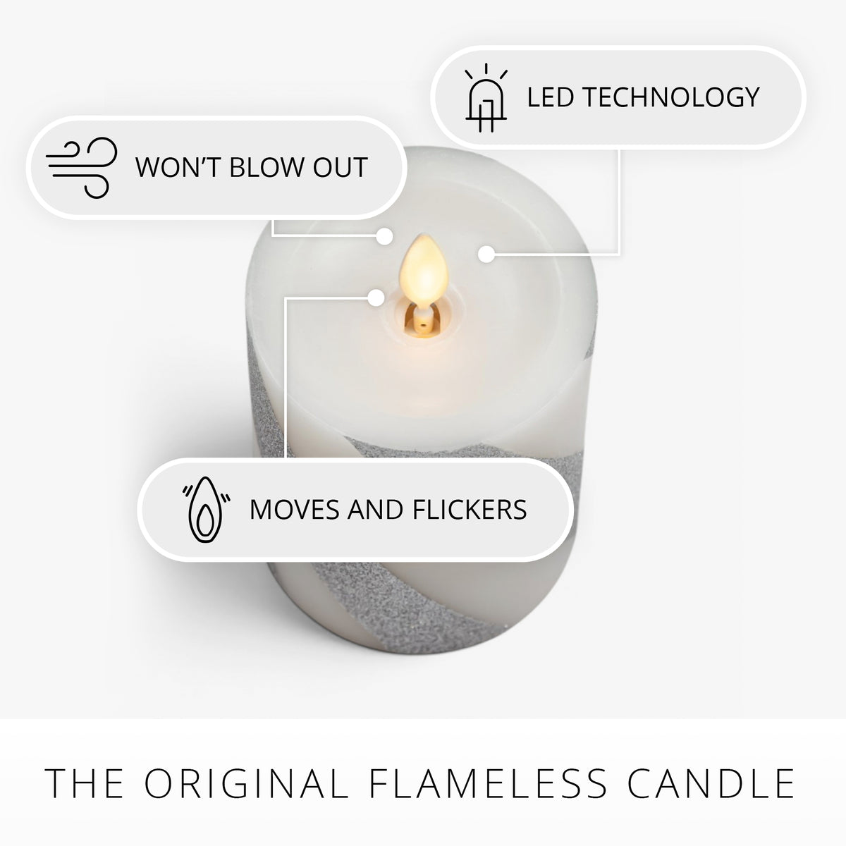 Brilliant Silver Candy Cane Glitter Flameless Candle Pillar