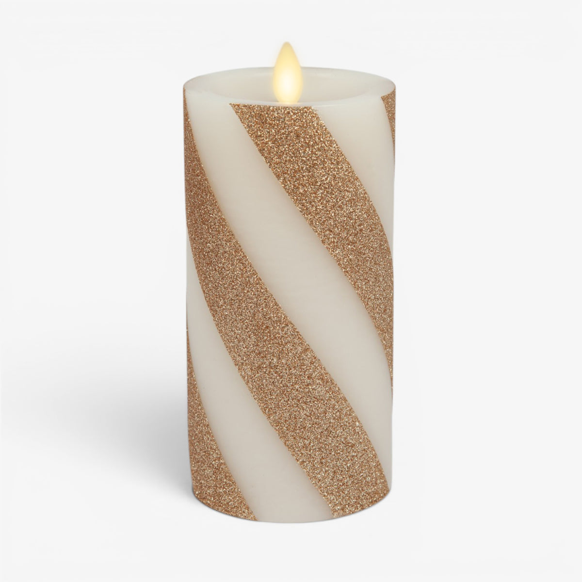 Champagne Glow Candy Cane Glitter Flameless Candle Pillar
