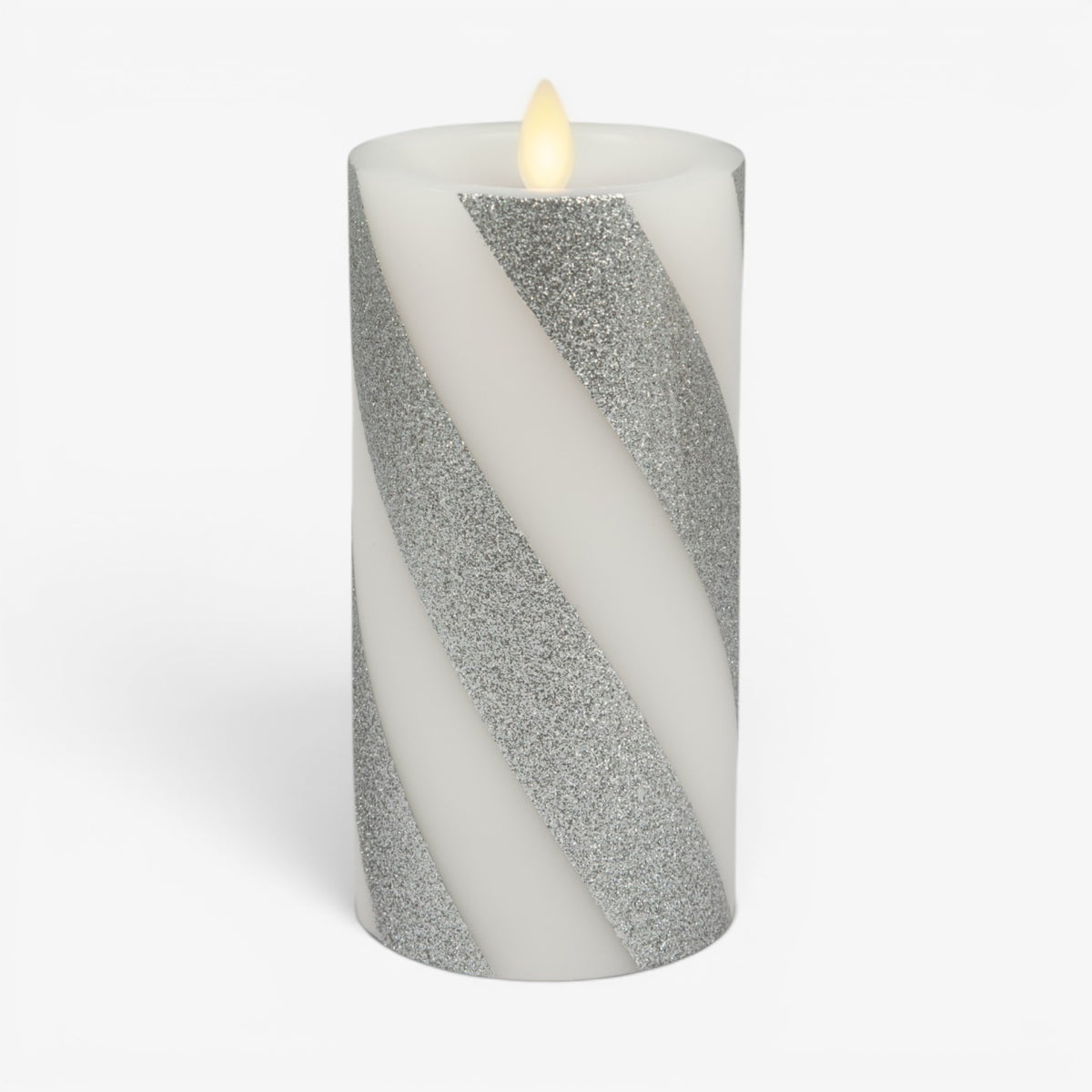 Brilliant Silver Candy Cane Glitter Flameless Candle Pillar