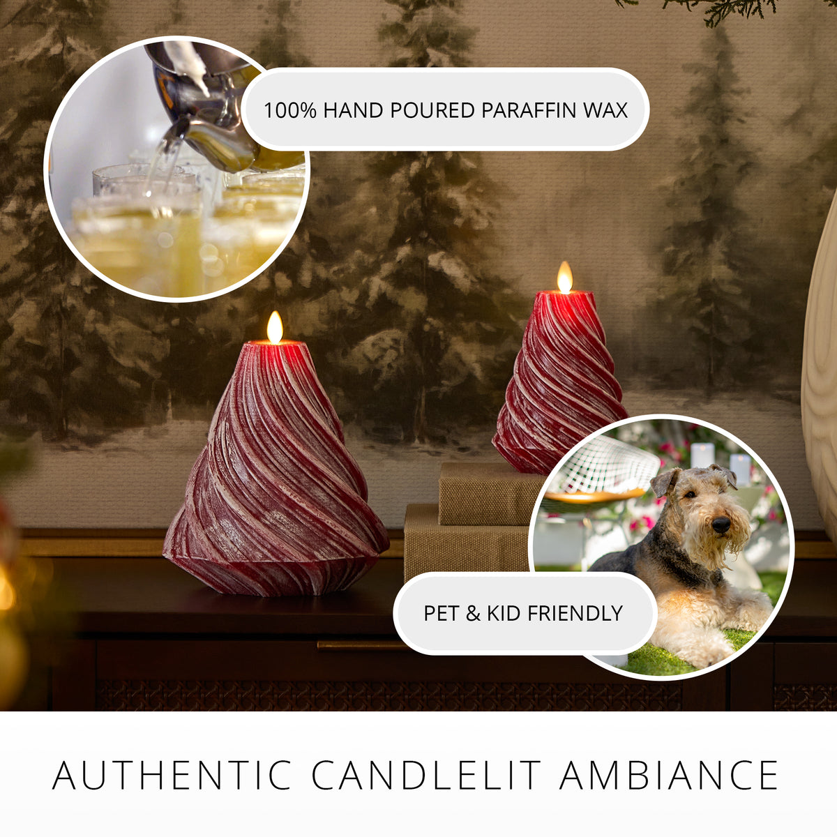 Holiday Red Glitter Swirl Flameless Candle Tree