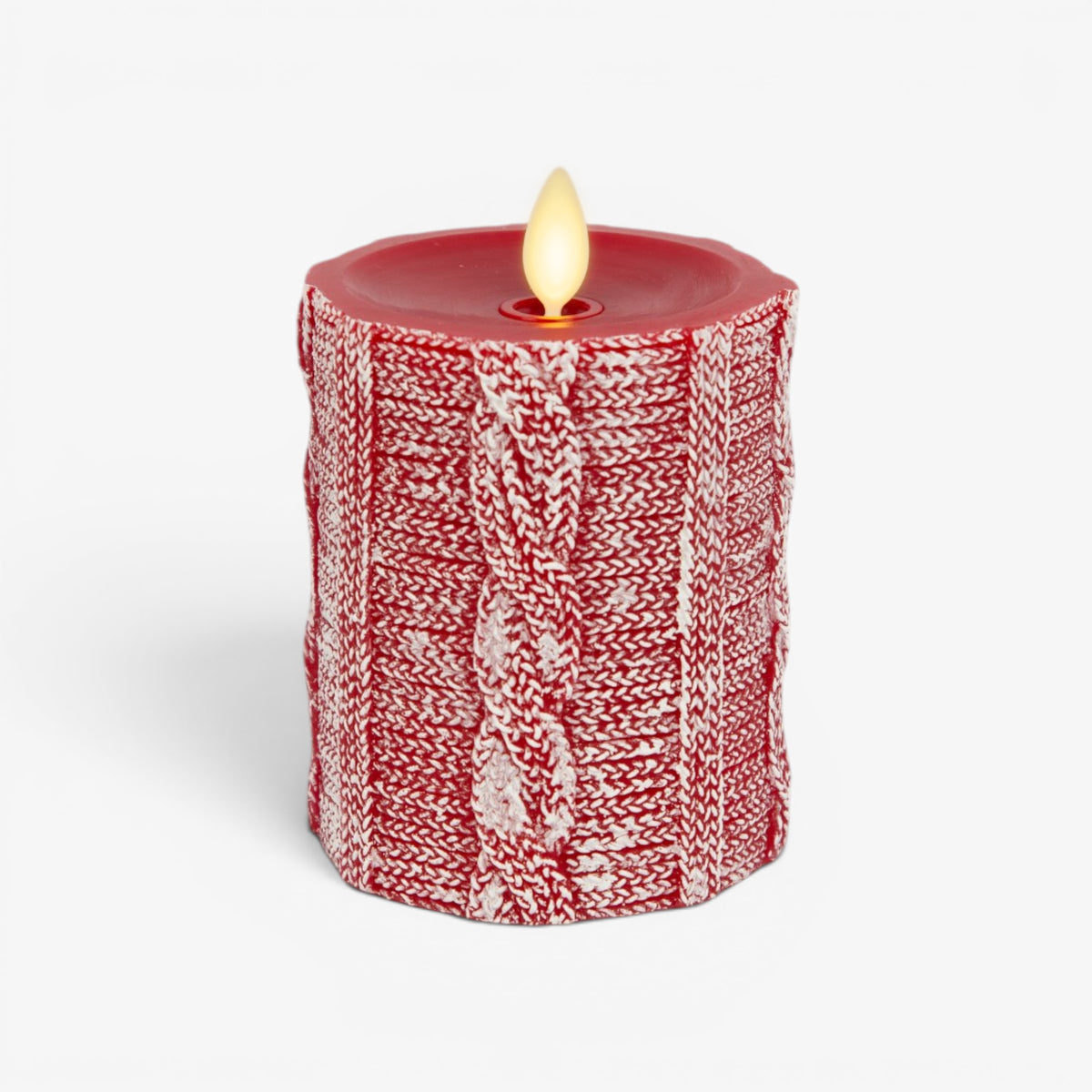 Holiday Red Sweater Knit Flameless Candle Pillar